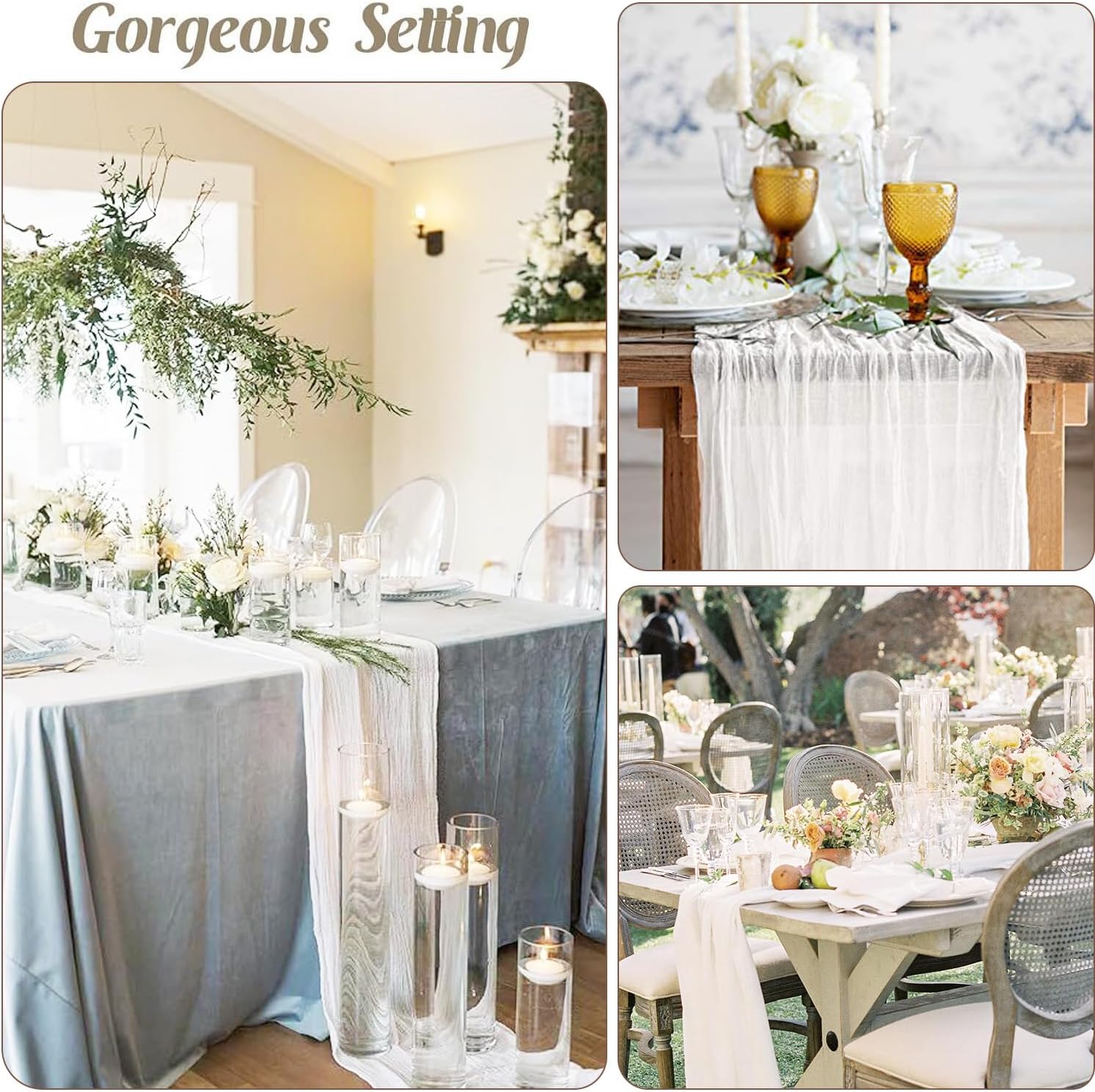 White Cheesecloth Table Runner 10FT Long Boho Gauze Table Runner Rustic Sheer Runner for Wedding Bridal Baby Shower Birthday Party Table Decor Decorations (35x120inch) - Image 5