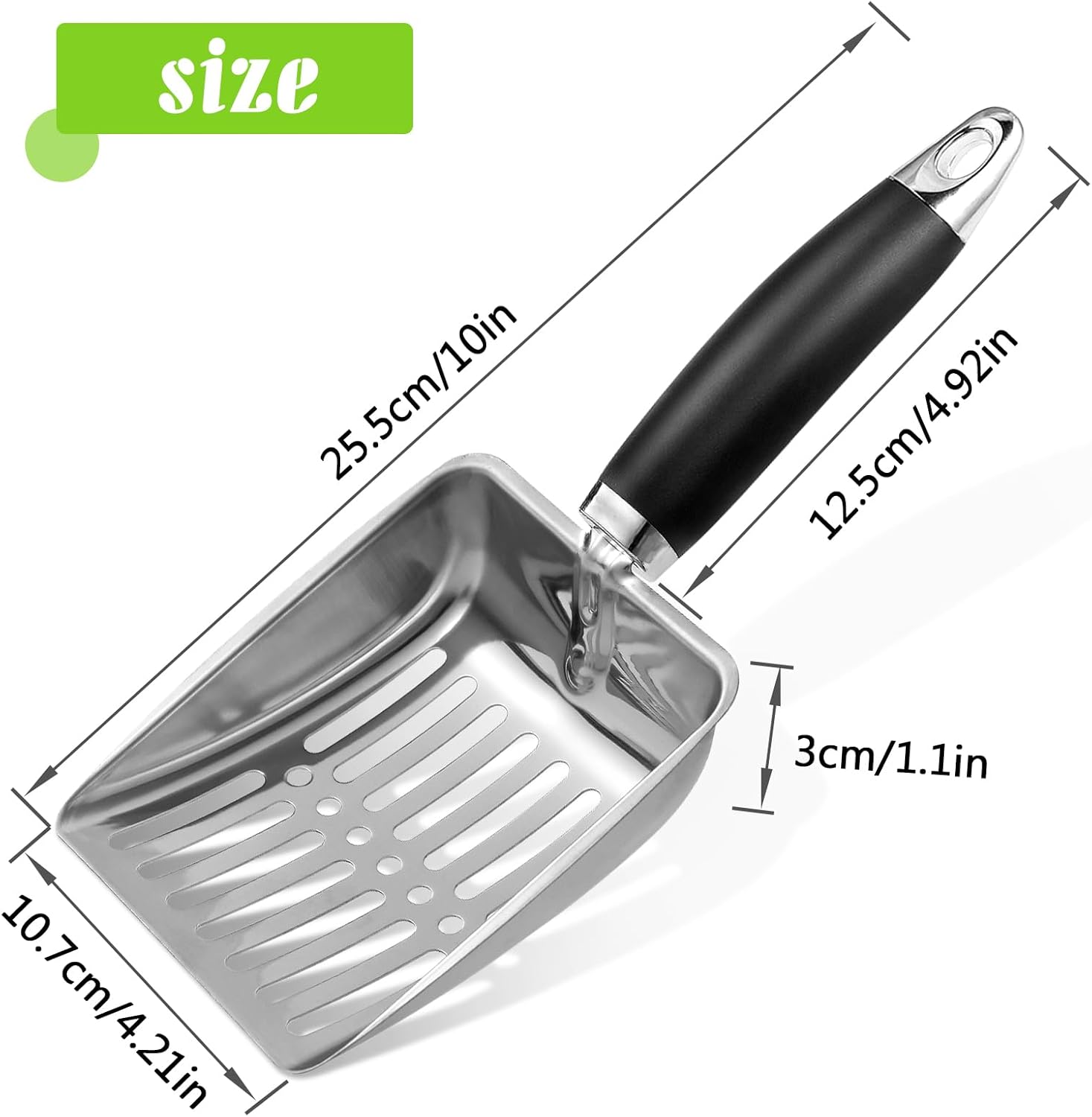 Cat Litter Scoop - Stainless Steel Metal Cat Litter Scoop-Kitty Metal Scooper-Sturdy Mesh Scooper - Mesh Shovel-Easy to Clean - Suitable for Cat Litter Box - Light Black - Image 2