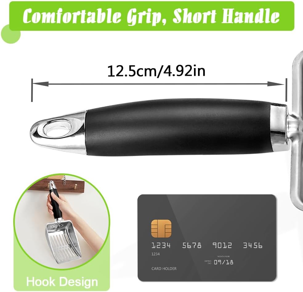 Cat Litter Scoop - Stainless Steel Metal Cat Litter Scoop-Kitty Metal Scooper-Sturdy Mesh Scooper - Mesh Shovel-Easy to Clean - Suitable for Cat Litter Box - Light Black - Image 3
