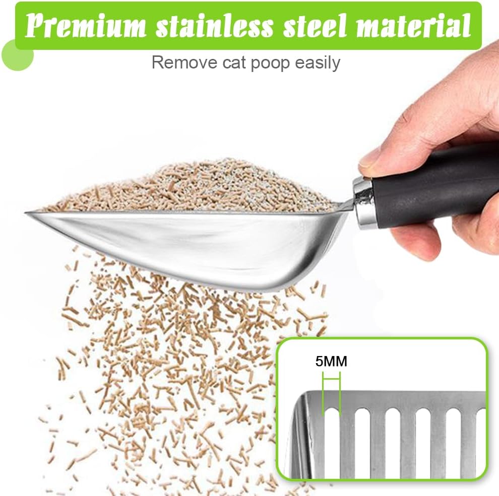Cat Litter Scoop - Stainless Steel Metal Cat Litter Scoop-Kitty Metal Scooper-Sturdy Mesh Scooper - Mesh Shovel-Easy to Clean - Suitable for Cat Litter Box - Light Black - Image 4