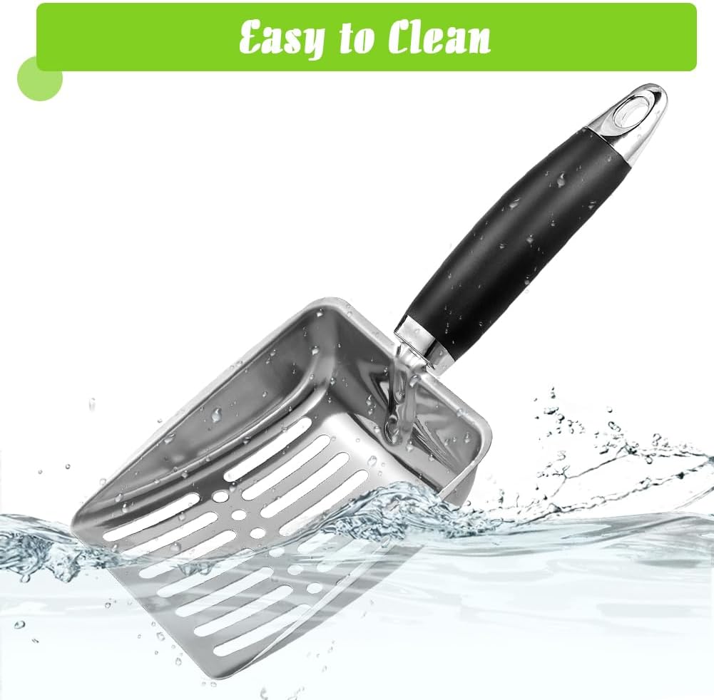 Cat Litter Scoop - Stainless Steel Metal Cat Litter Scoop-Kitty Metal Scooper-Sturdy Mesh Scooper - Mesh Shovel-Easy to Clean - Suitable for Cat Litter Box - Light Black - Image 5