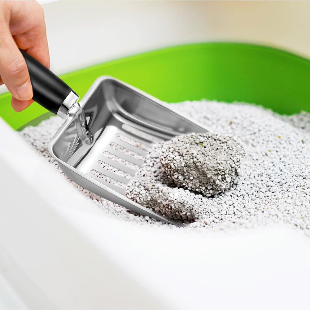Cat Litter Scoop - Stainless Steel Metal Cat Litter Scoop-Kitty Metal Scooper-Sturdy Mesh Scooper - Mesh Shovel-Easy to Clean - Suitable for Cat Litter Box - Light Black - Image 7