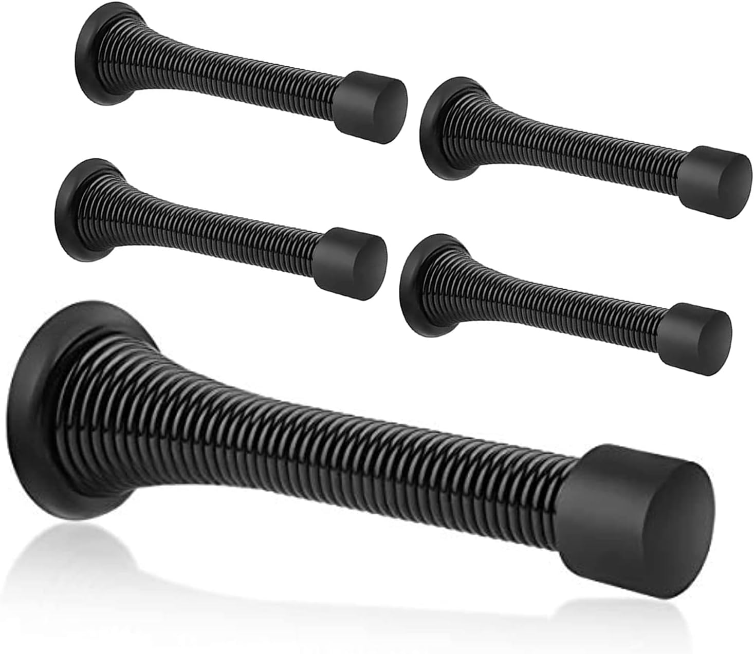 Spring Door Stopper, 5 Pcs Wall Mounted Spring Doorstop, Spring Door Stop for Walls, Black - Image 1