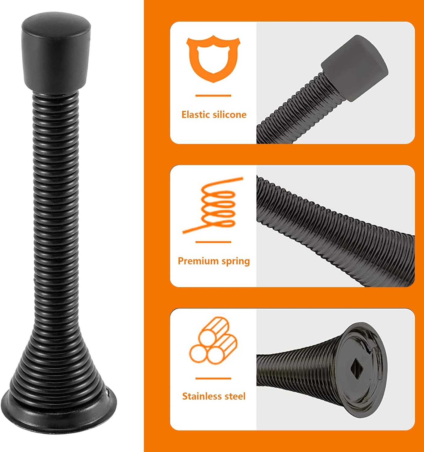 Spring Door Stopper, 5 Pcs Wall Mounted Spring Doorstop, Spring Door Stop for Walls, Black - Image 3