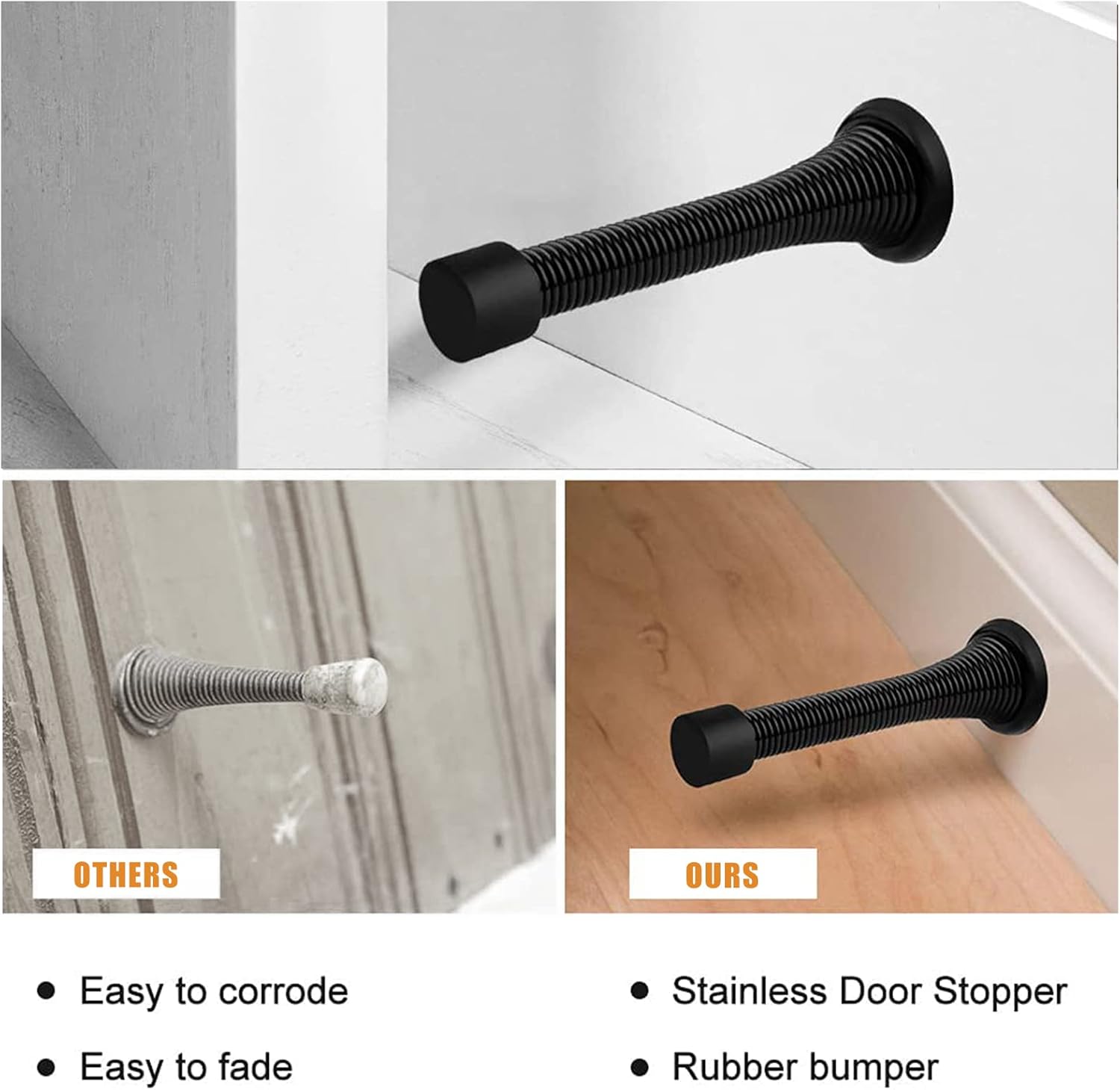 Spring Door Stopper, 5 Pcs Wall Mounted Spring Doorstop, Spring Door Stop for Walls, Black - Image 5