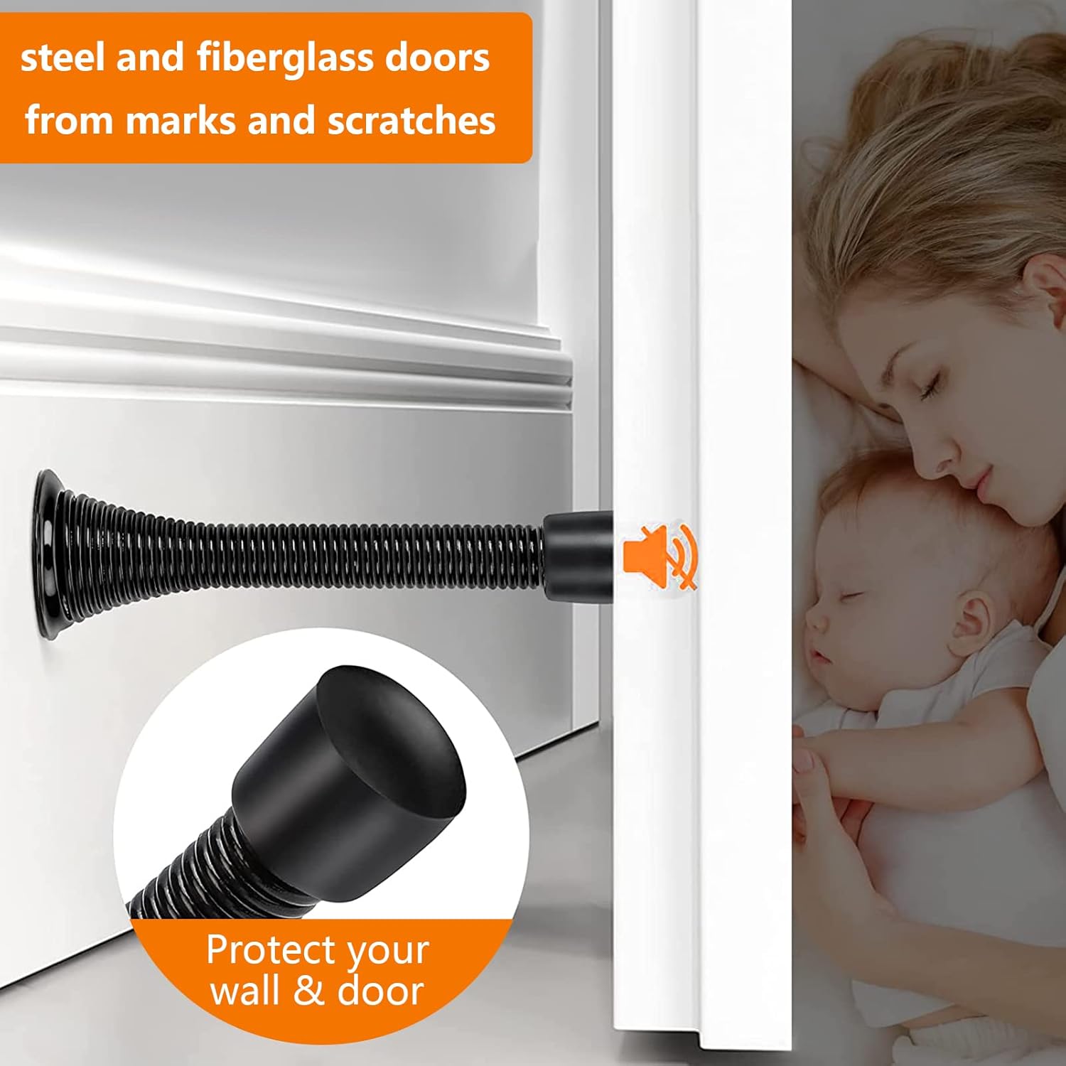 Spring Door Stopper, 5 Pcs Wall Mounted Spring Doorstop, Spring Door Stop for Walls, Black - Image 7