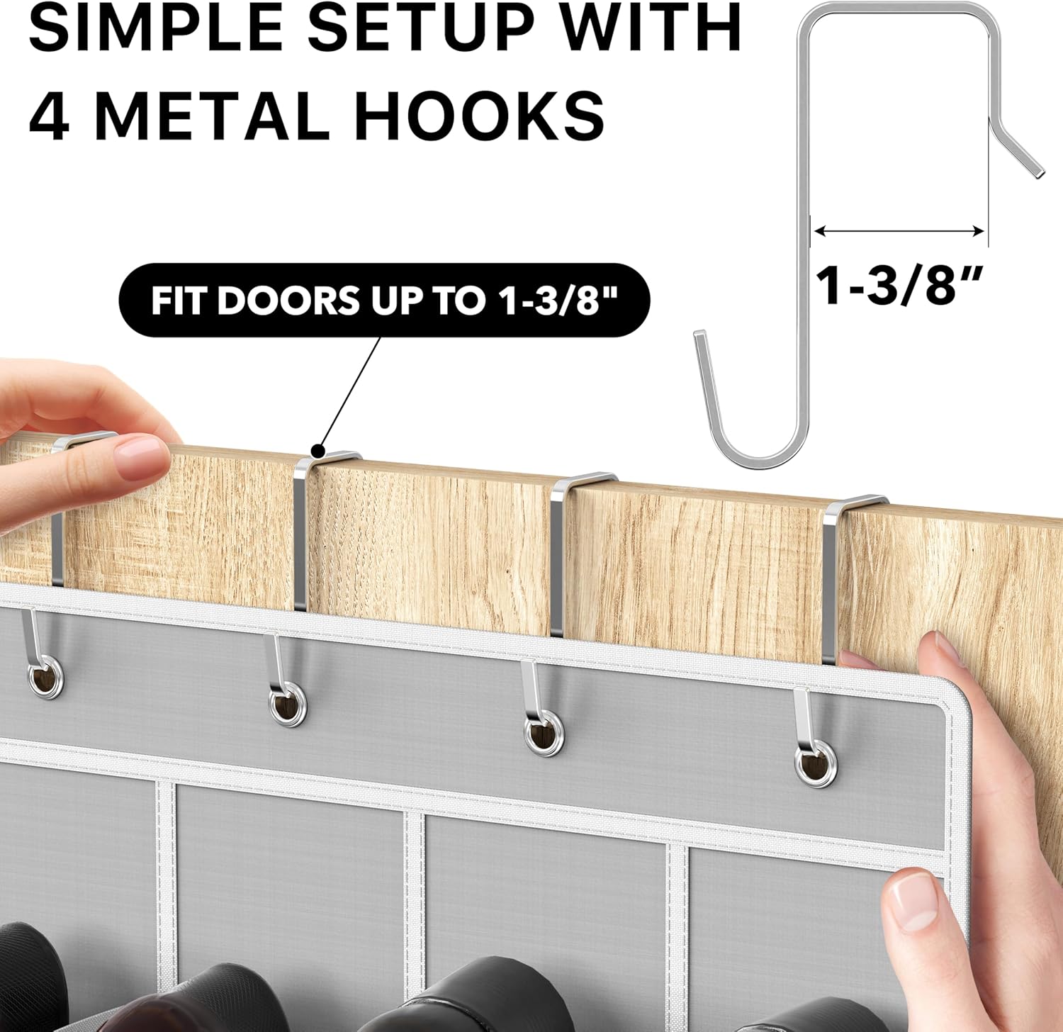 SimpleHouseware Crystal Clear Over The Door Hanging Shoe Organizer, 24 Pockets, Grey (162.6 cm H x 48.6 cm W) - Image 3