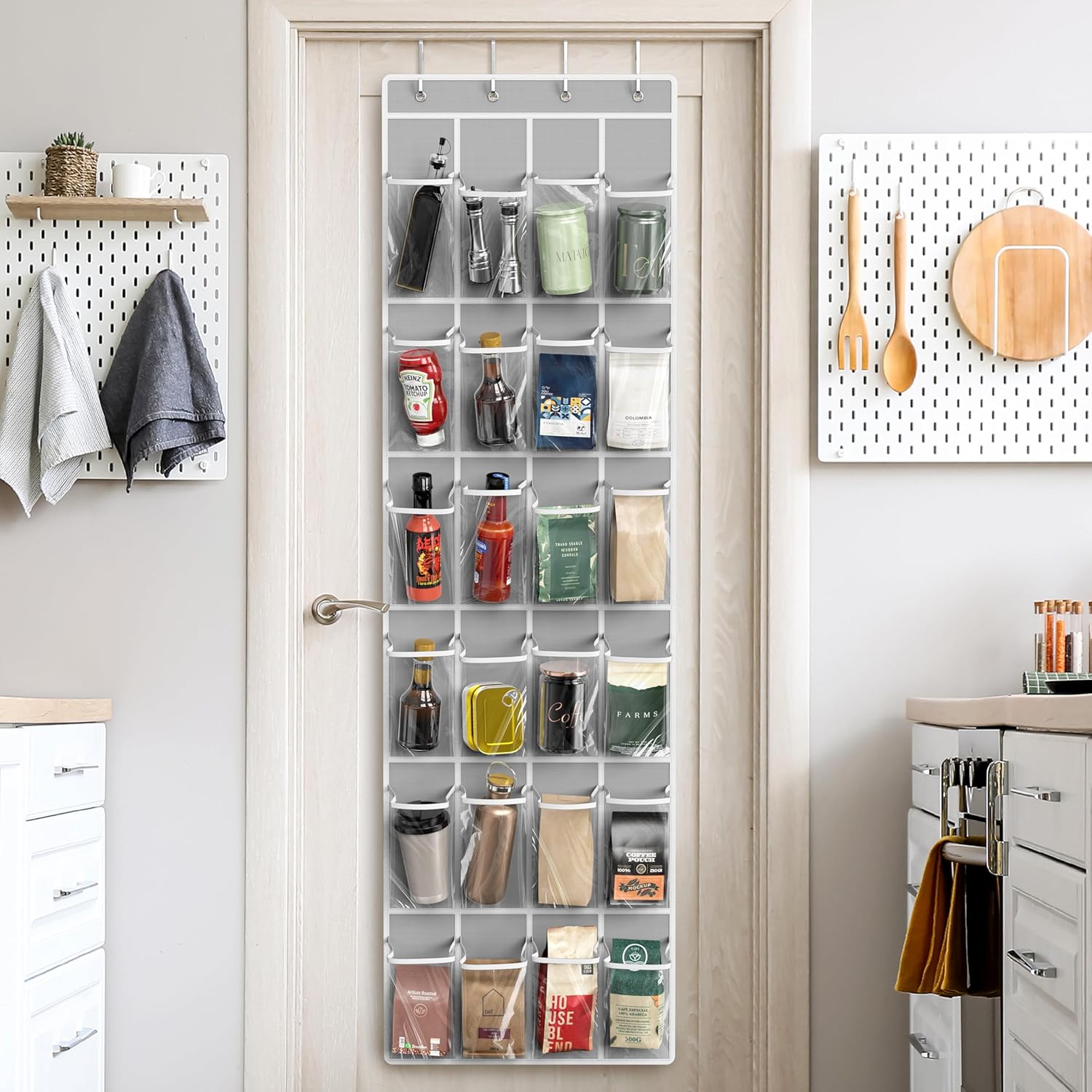 SimpleHouseware Crystal Clear Over The Door Hanging Shoe Organizer, 24 Pockets, Grey (162.6 cm H x 48.6 cm W) - Image 7