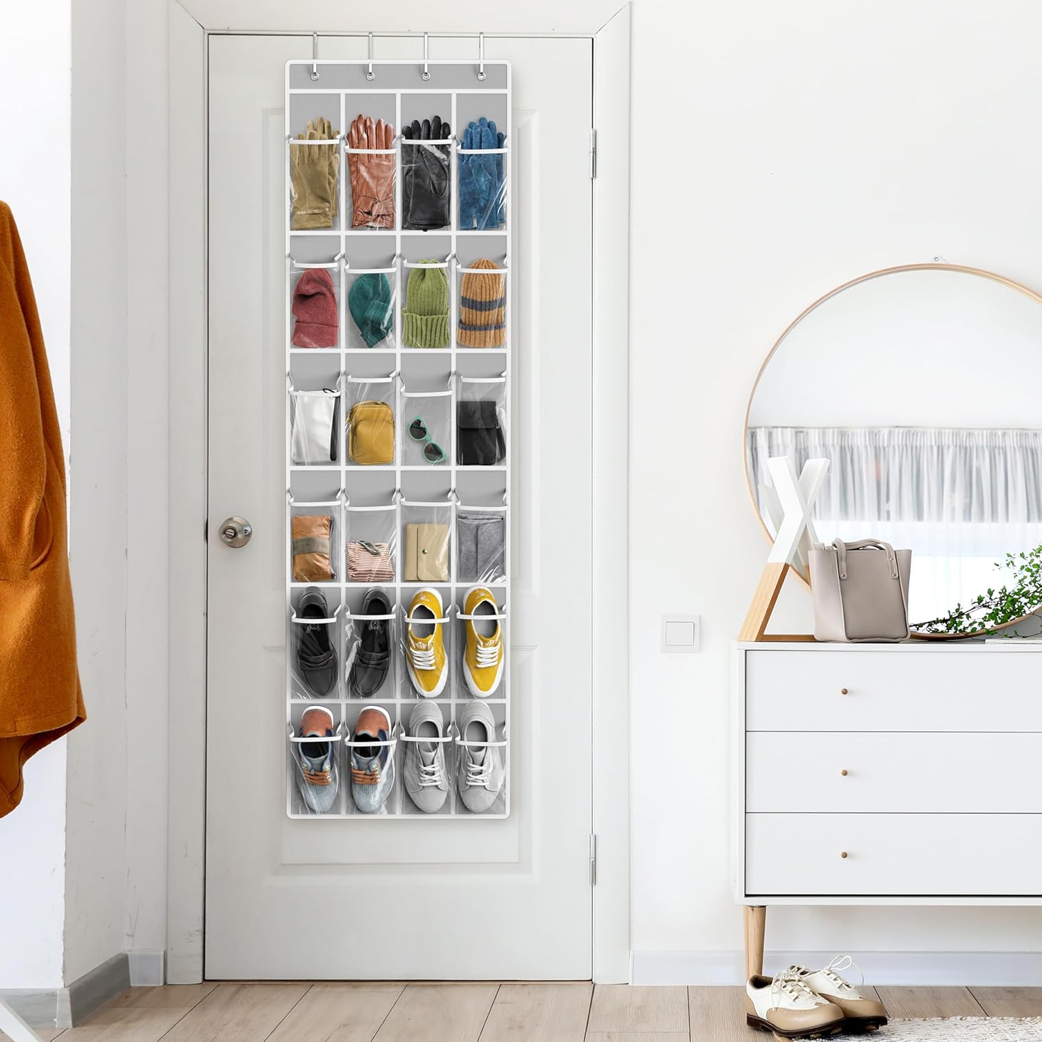 SimpleHouseware Crystal Clear Over The Door Hanging Shoe Organizer, 24 Pockets, Grey (162.6 cm H x 48.6 cm W) - Image 8