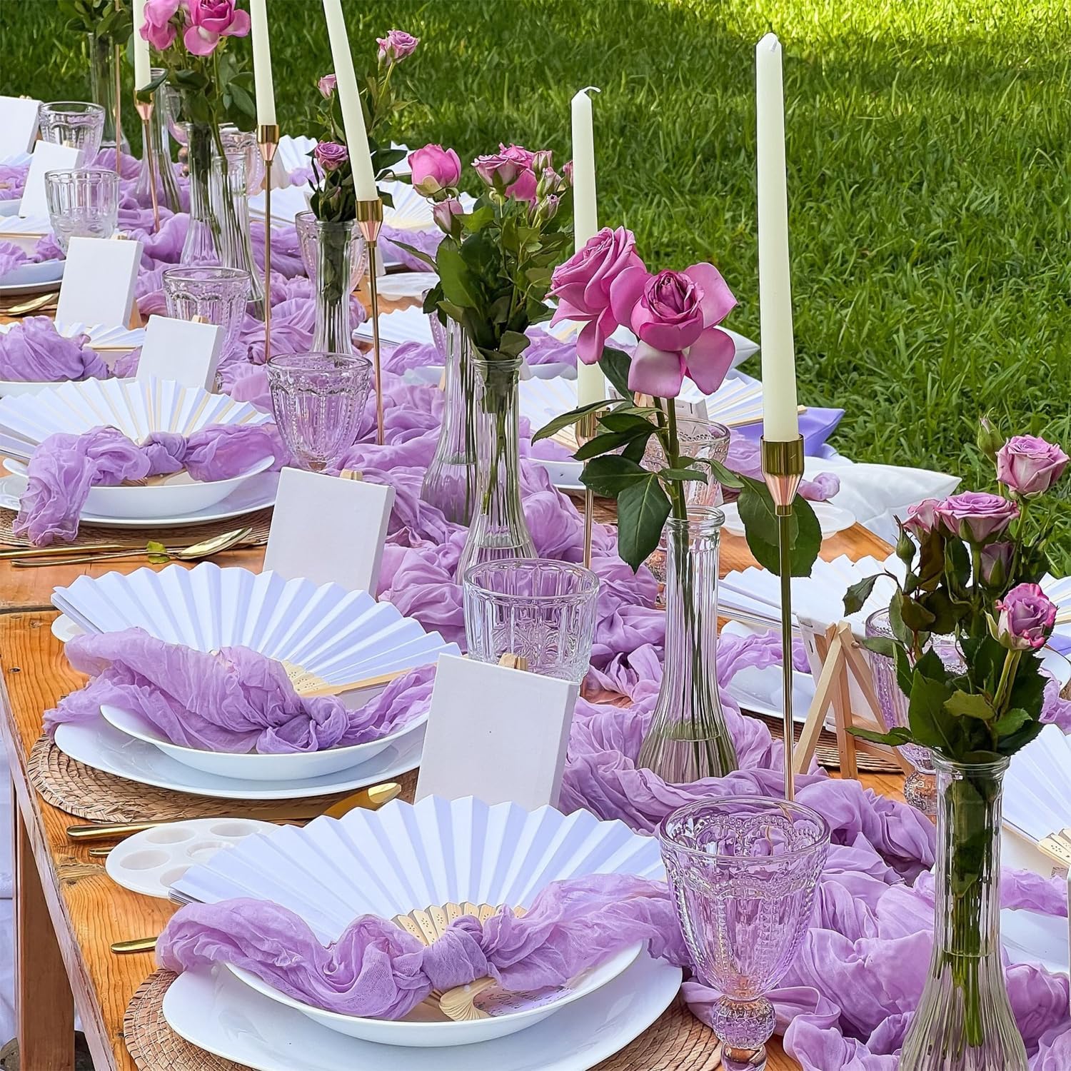 Lilac Purple Cheese Cloth Table Runner Easter Spring Boho Romantic 10ft Lavender Gauze Cheesecloth Table Runner for Baby Shower Decoration Wedding Bridal Shower Table Decor (35x120inch) - Image 2