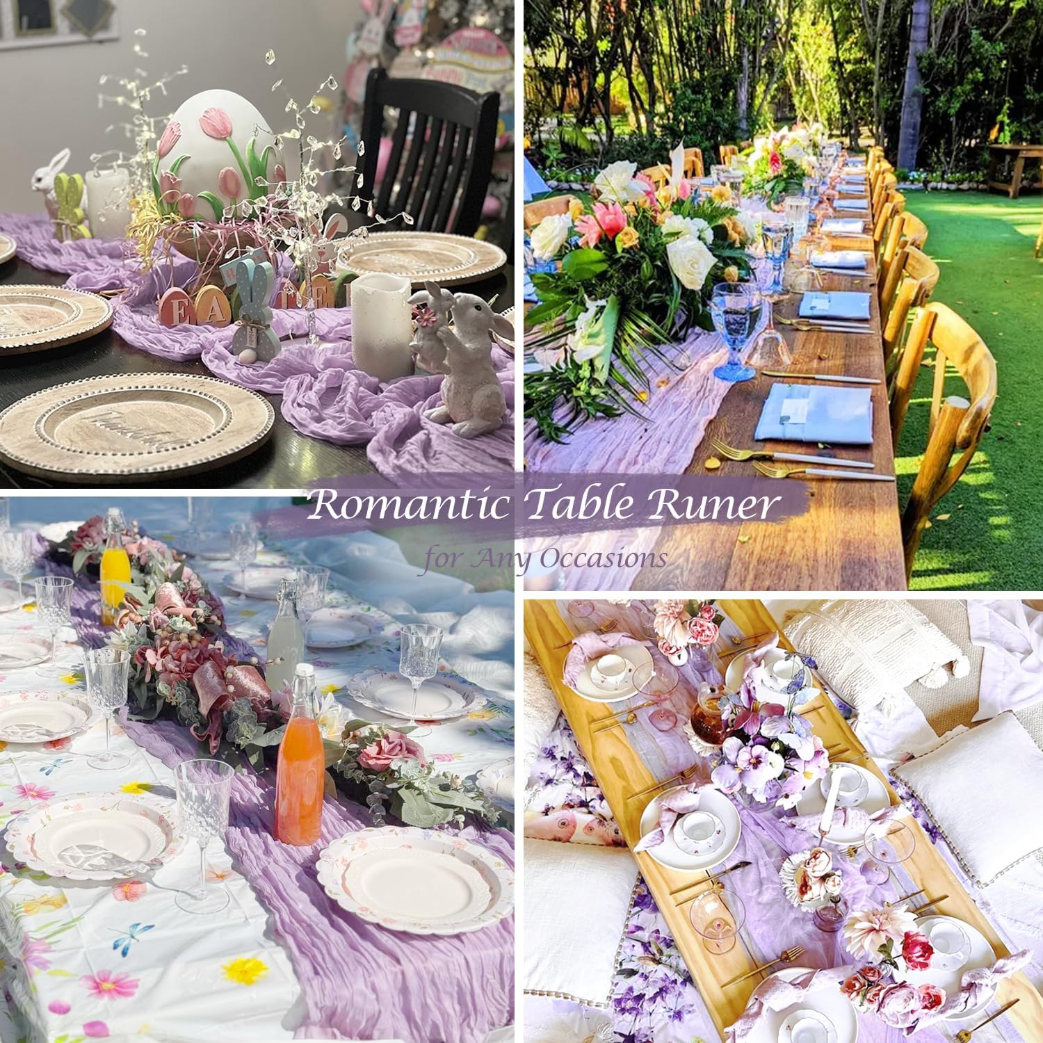 Lilac Purple Cheese Cloth Table Runner Easter Spring Boho Romantic 10ft Lavender Gauze Cheesecloth Table Runner for Baby Shower Decoration Wedding Bridal Shower Table Decor (35x120inch) - Image 4