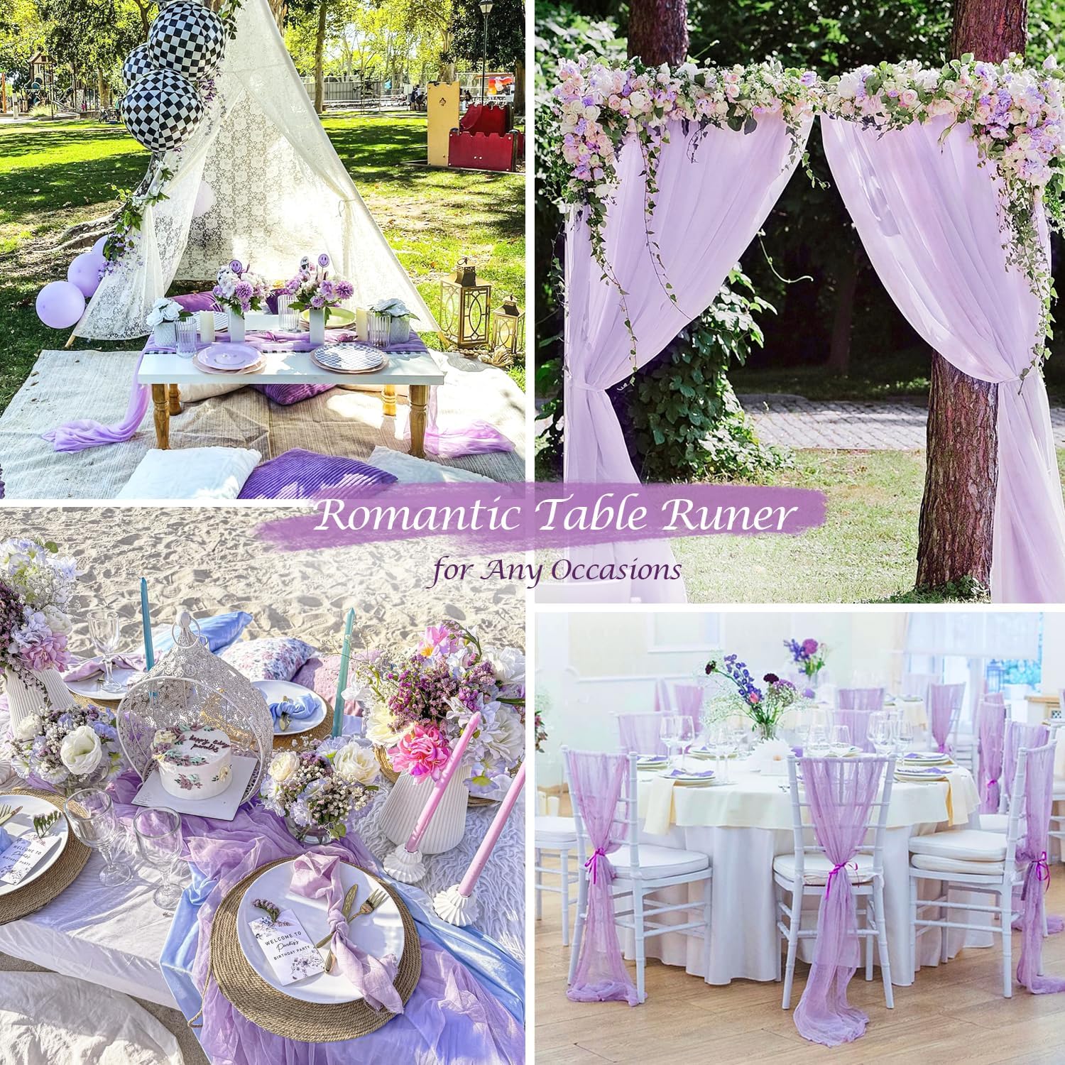Lilac Purple Cheese Cloth Table Runner Easter Spring Boho Romantic 10ft Lavender Gauze Cheesecloth Table Runner for Baby Shower Decoration Wedding Bridal Shower Table Decor (35x120inch) - Image 5