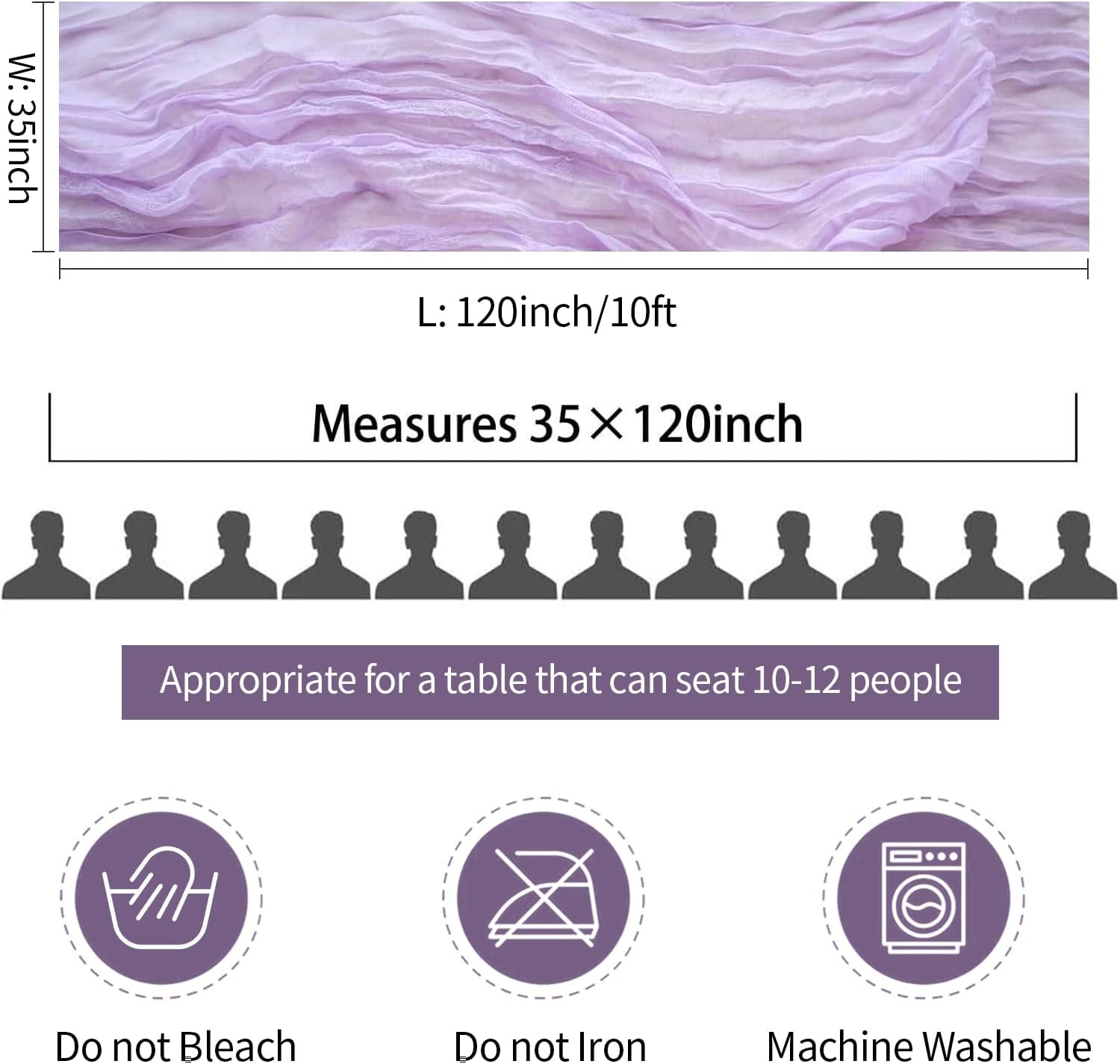 Lilac Purple Cheese Cloth Table Runner Easter Spring Boho Romantic 10ft Lavender Gauze Cheesecloth Table Runner for Baby Shower Decoration Wedding Bridal Shower Table Decor (35x120inch) - Image 6