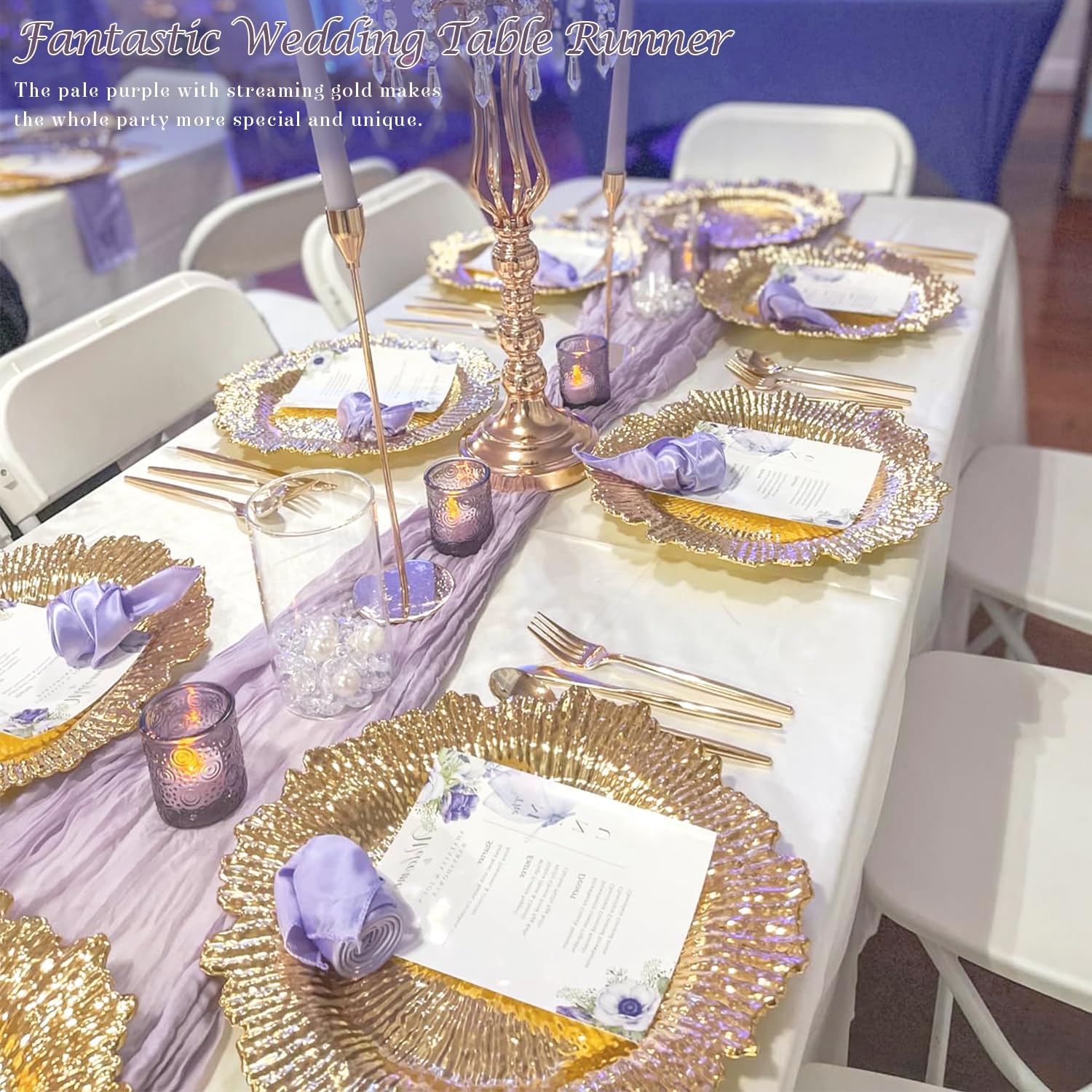 Lilac Purple Cheese Cloth Table Runner Easter Spring Boho Romantic 10ft Lavender Gauze Cheesecloth Table Runner for Baby Shower Decoration Wedding Bridal Shower Table Decor (35x120inch) - Image 7