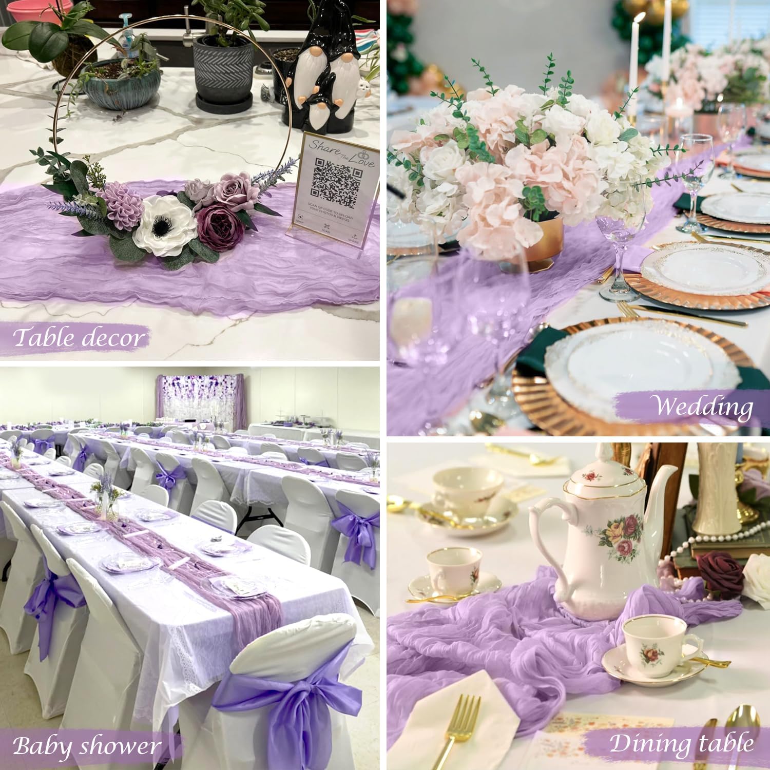 Lilac Purple Cheese Cloth Table Runner Easter Spring Boho Romantic 10ft Lavender Gauze Cheesecloth Table Runner for Baby Shower Decoration Wedding Bridal Shower Table Decor (35x120inch) - Image 8