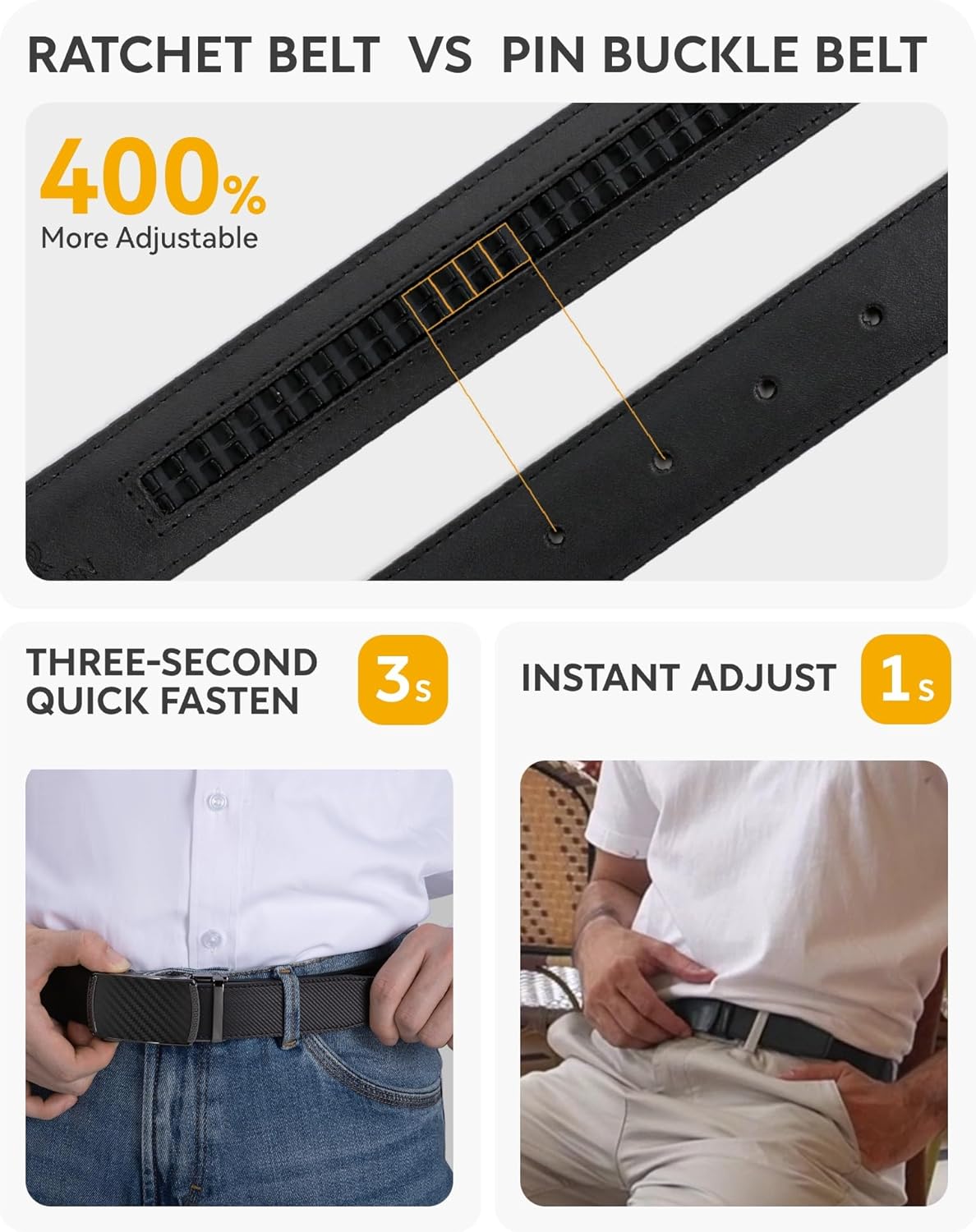 Ratchet Belts Men, 1 3/8