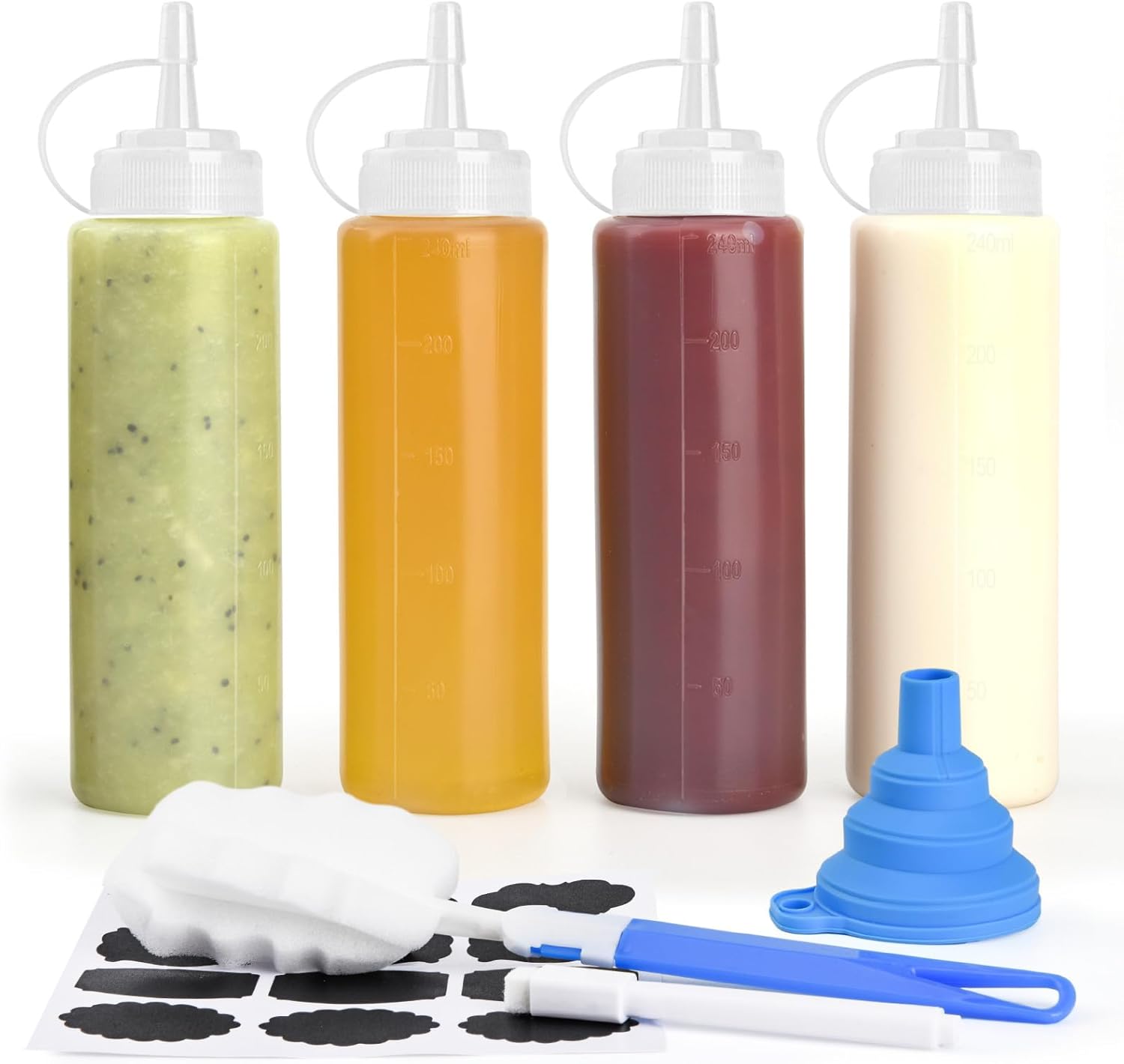 4 Pcs 8 oz Condiment Squeeze Bottles for Sauce, Plastic Squeeze Bottles, Squirt Bottle Oil Container Dispenser for Ketchup, Sauce, BBQ, Grilling, Salad Dressing, Honey,Paint and Craft - Image 1