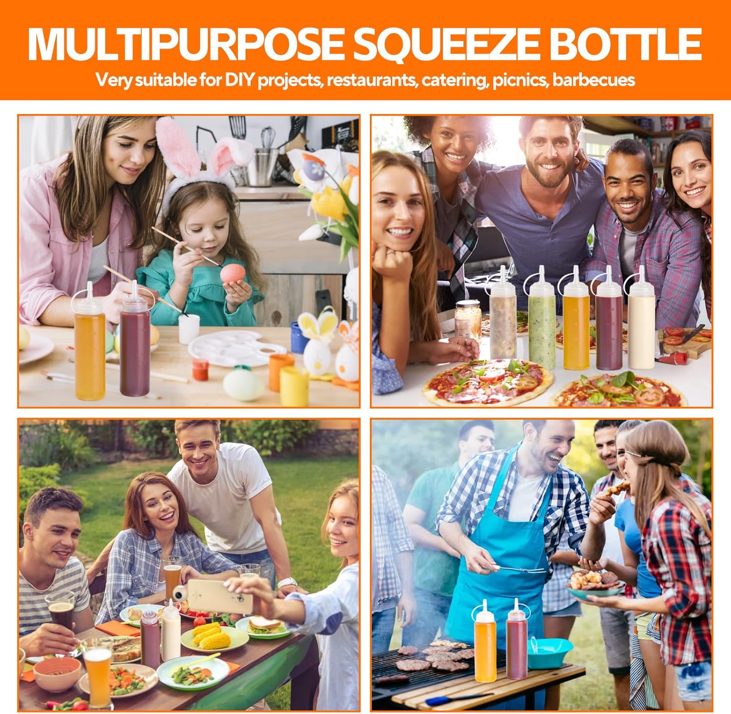 4 Pcs 8 oz Condiment Squeeze Bottles for Sauce, Plastic Squeeze Bottles, Squirt Bottle Oil Container Dispenser for Ketchup, Sauce, BBQ, Grilling, Salad Dressing, Honey,Paint and Craft - Image 5