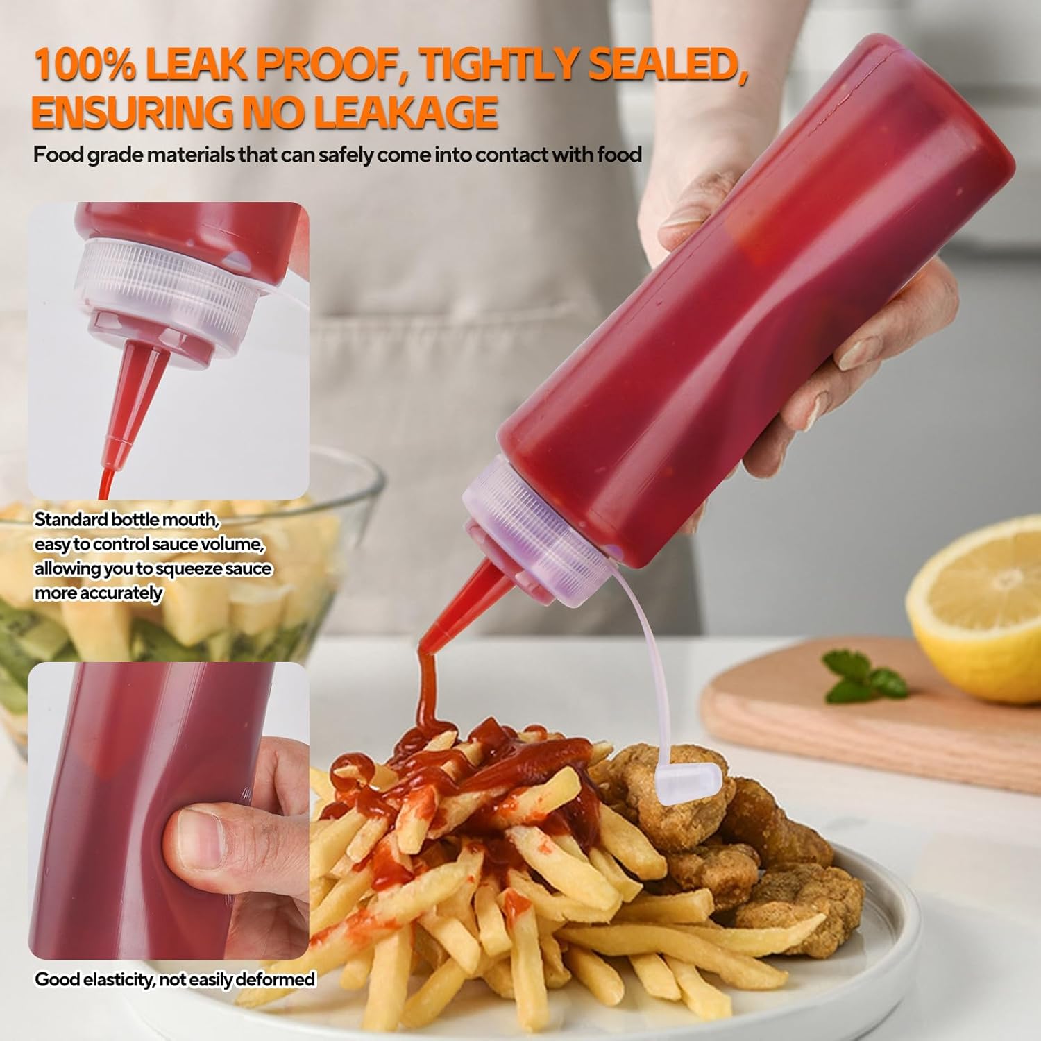 4 Pcs 8 oz Condiment Squeeze Bottles for Sauce, Plastic Squeeze Bottles, Squirt Bottle Oil Container Dispenser for Ketchup, Sauce, BBQ, Grilling, Salad Dressing, Honey,Paint and Craft - Image 6