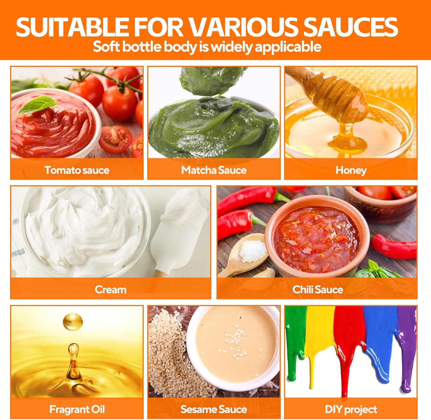 4 Pcs 8 oz Condiment Squeeze Bottles for Sauce, Plastic Squeeze Bottles, Squirt Bottle Oil Container Dispenser for Ketchup, Sauce, BBQ, Grilling, Salad Dressing, Honey,Paint and Craft - Image 7