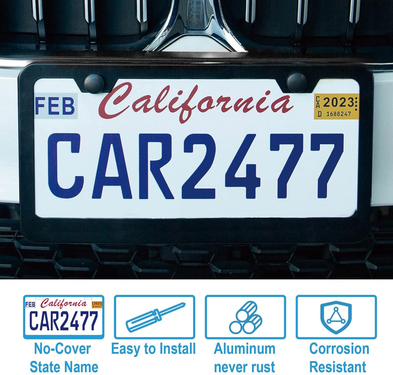 2PCS Matte Black License Plate Frames, 2 Holes Solid Rust-Proof Stainless Steel License Plate Holder,  Universal Car License Plate Cover for Women and Man with Screws Accessories - Image 3