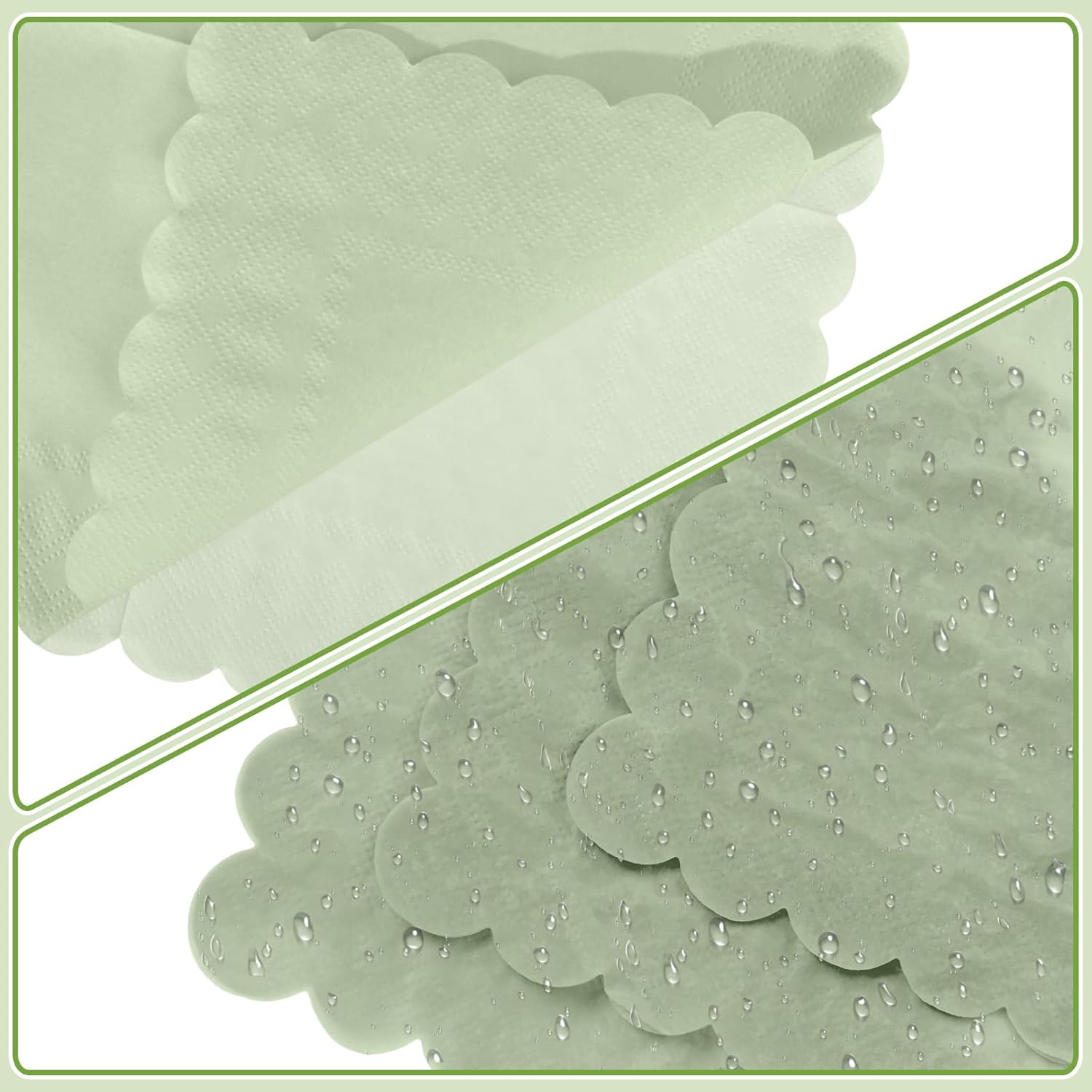 120 Pcs Cocktail Napkins Sage Green Wedding Napkins Disposable Baby Shower Scalloped Napkins for Bridal Shower, Birthday, 5 x 5 Inch - Image 4