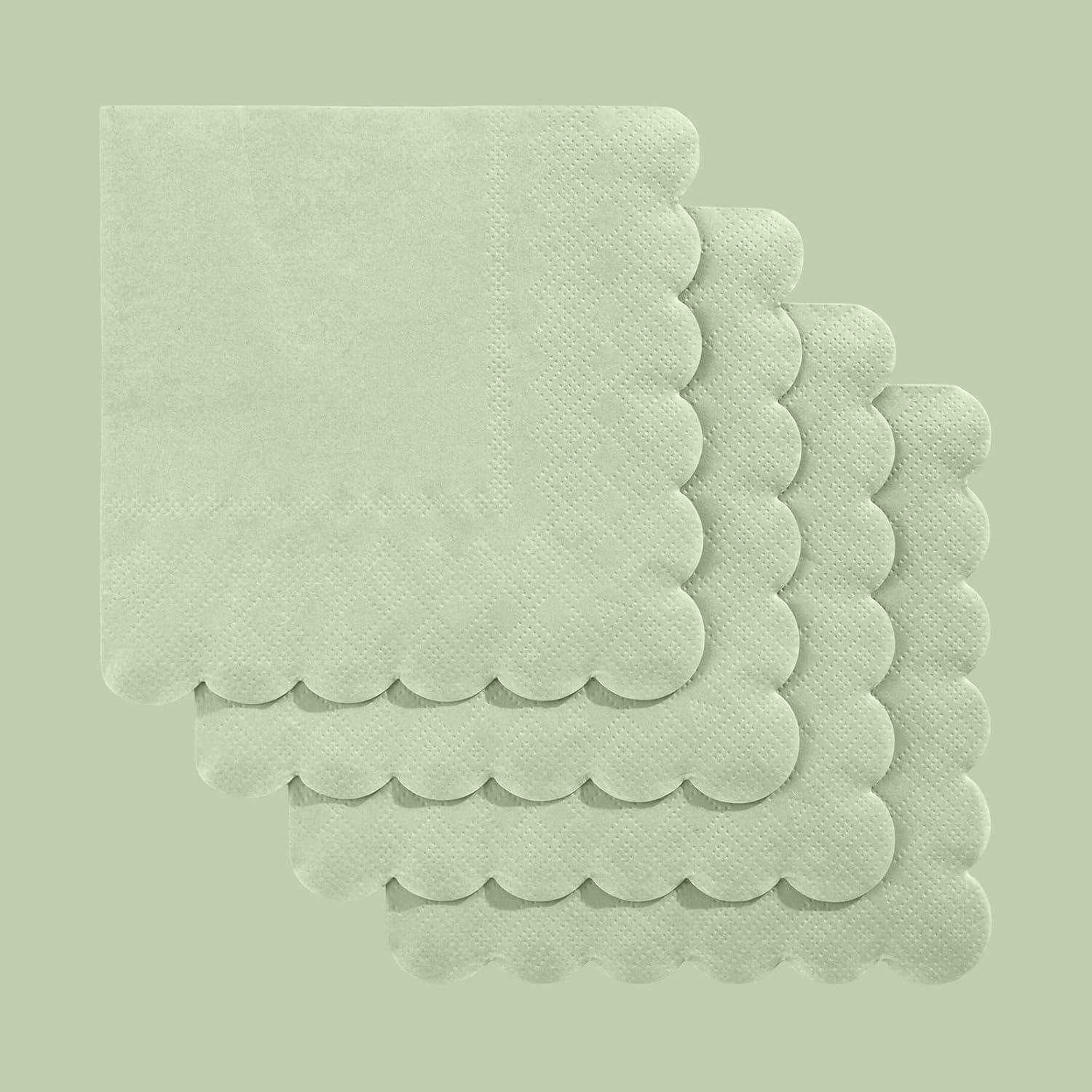 120 Pcs Cocktail Napkins Sage Green Wedding Napkins Disposable Baby Shower Scalloped Napkins for Bridal Shower, Birthday, 5 x 5 Inch - Image 5
