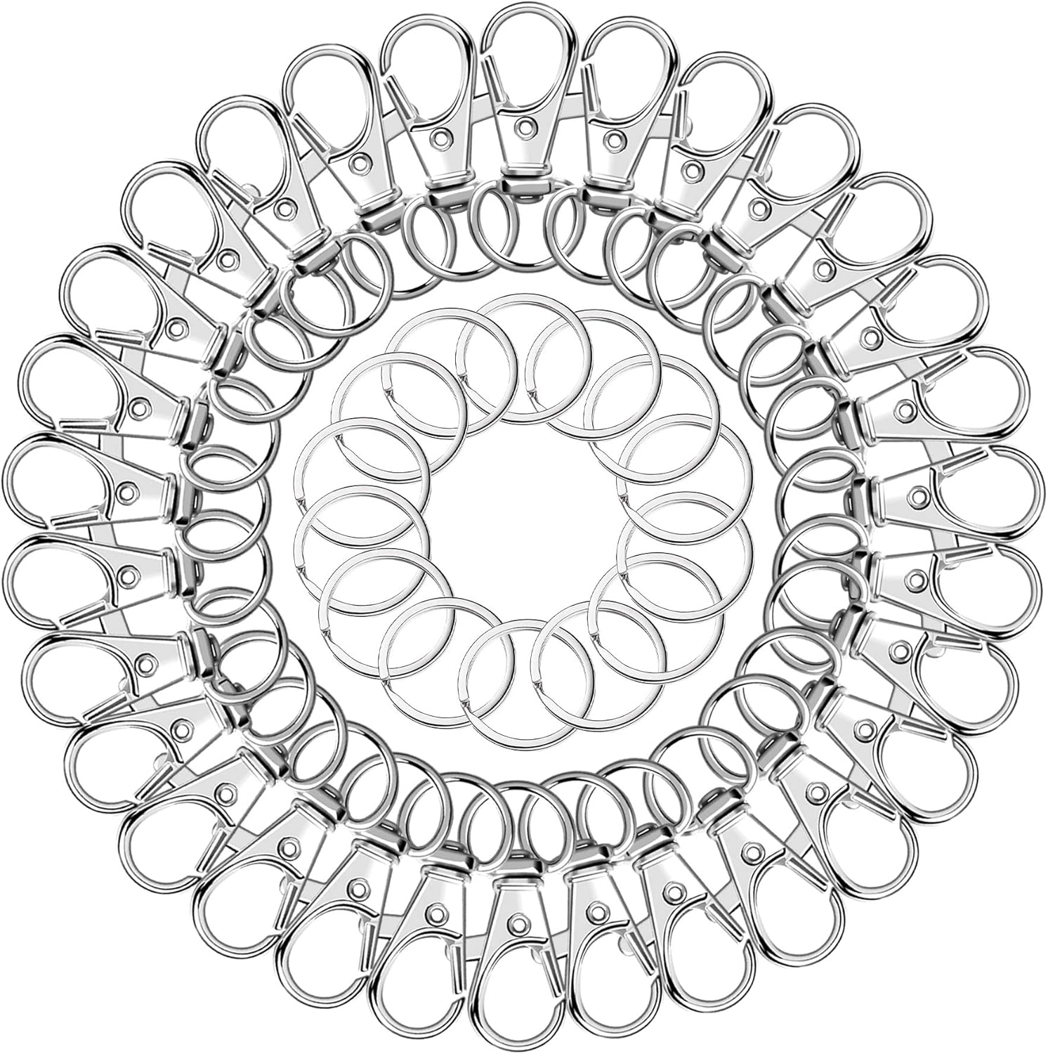 100PCS Swivel Snap Hooks with Key Rings, 50Pcs Key Chain Clip Hooks and 50Pcs Key Rings, Lanyard Lobster Claw Clasps for Keychains Jewelry Art Crafts (Silver) - Image 4