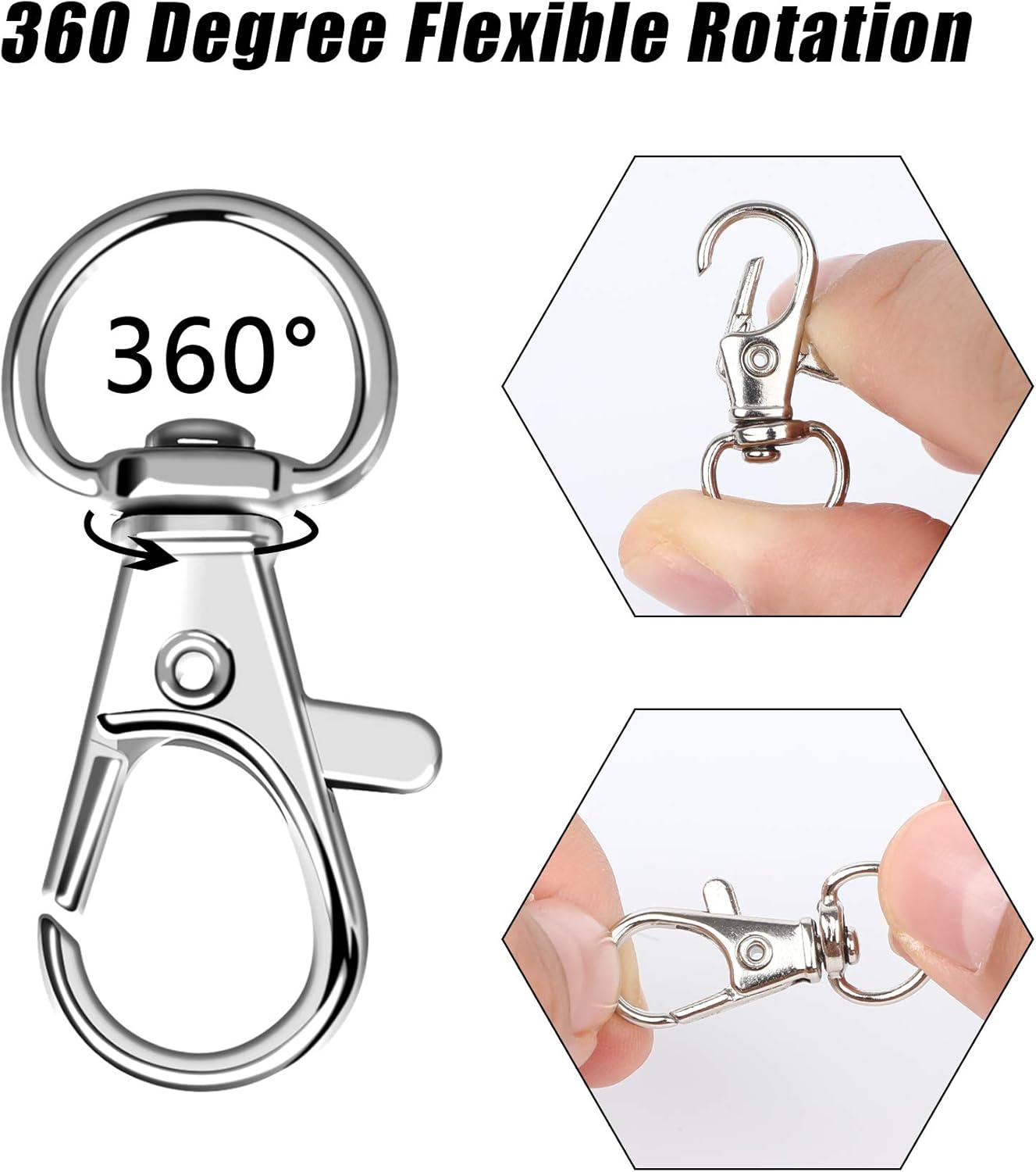 100PCS Swivel Snap Hooks with Key Rings, 50Pcs Key Chain Clip Hooks and 50Pcs Key Rings, Lanyard Lobster Claw Clasps for Keychains Jewelry Art Crafts (Silver) - Image 5