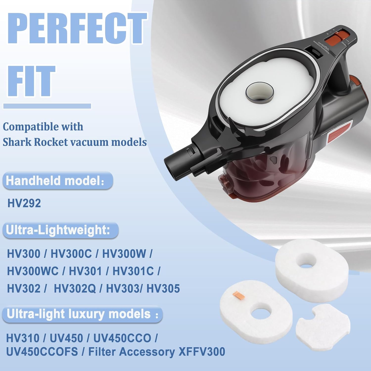 HV300 Filter for Shark Rocket Vacuum 3 Sets Filters Foam & Felt Filters Replacement Parts #XFFV300, HV300W, HV301, HV302, HV303, HV305, HV308, HV310, UV450 by - Image 2