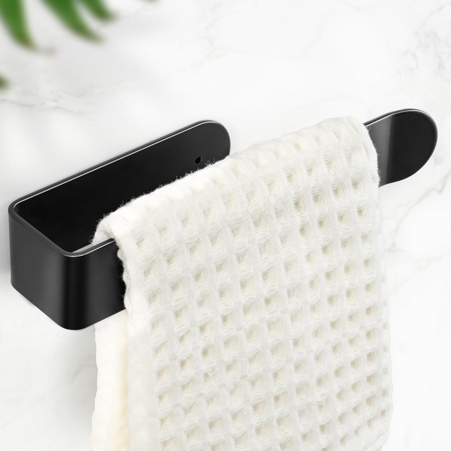 8 Inch Hand Towel Holder, Self Adhesive Towel Bar for Bathroom, Rustproof Aluminum U-Shape Towel Rack Stick on Wall, Black - Image 1
