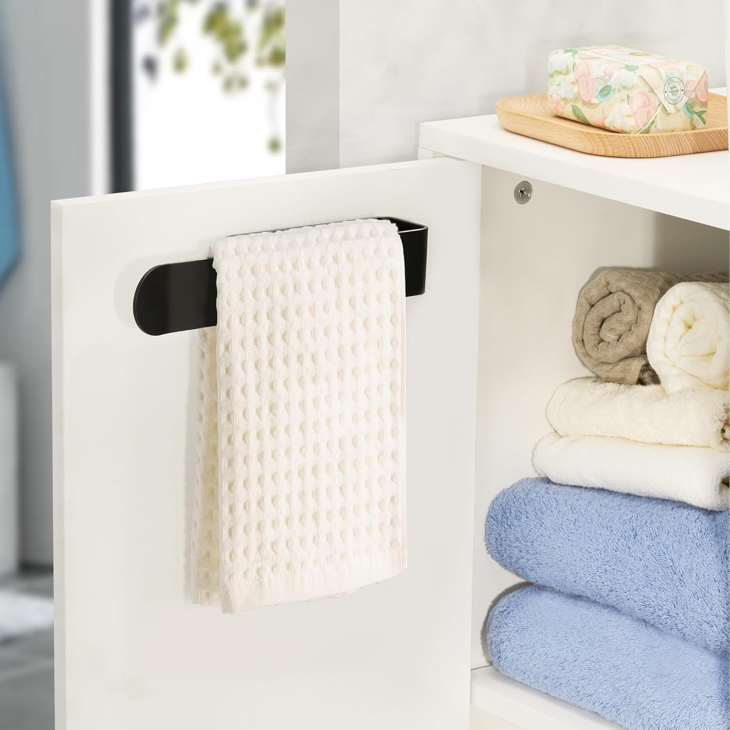 8 Inch Hand Towel Holder, Self Adhesive Towel Bar for Bathroom, Rustproof Aluminum U-Shape Towel Rack Stick on Wall, Black - Image 4