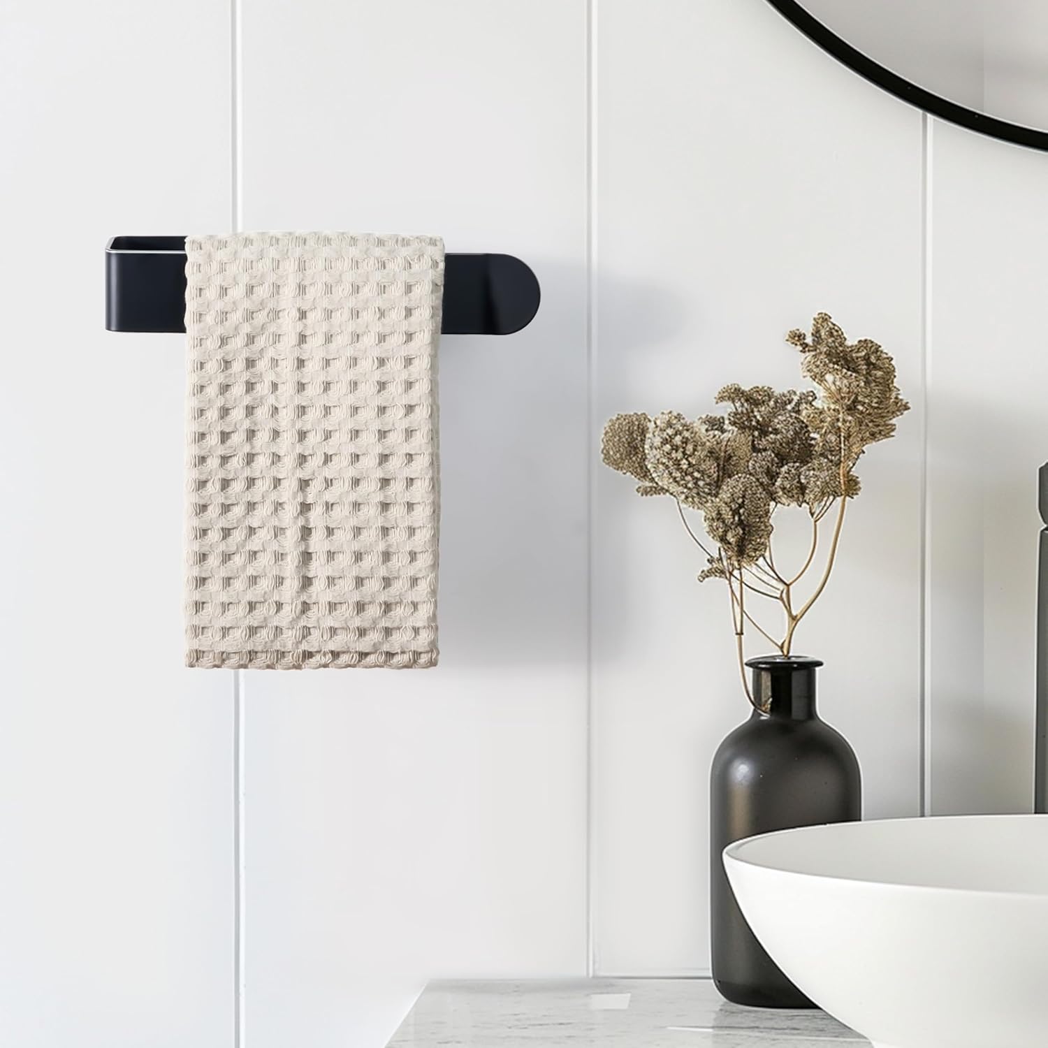 8 Inch Hand Towel Holder, Self Adhesive Towel Bar for Bathroom, Rustproof Aluminum U-Shape Towel Rack Stick on Wall, Black - Image 6