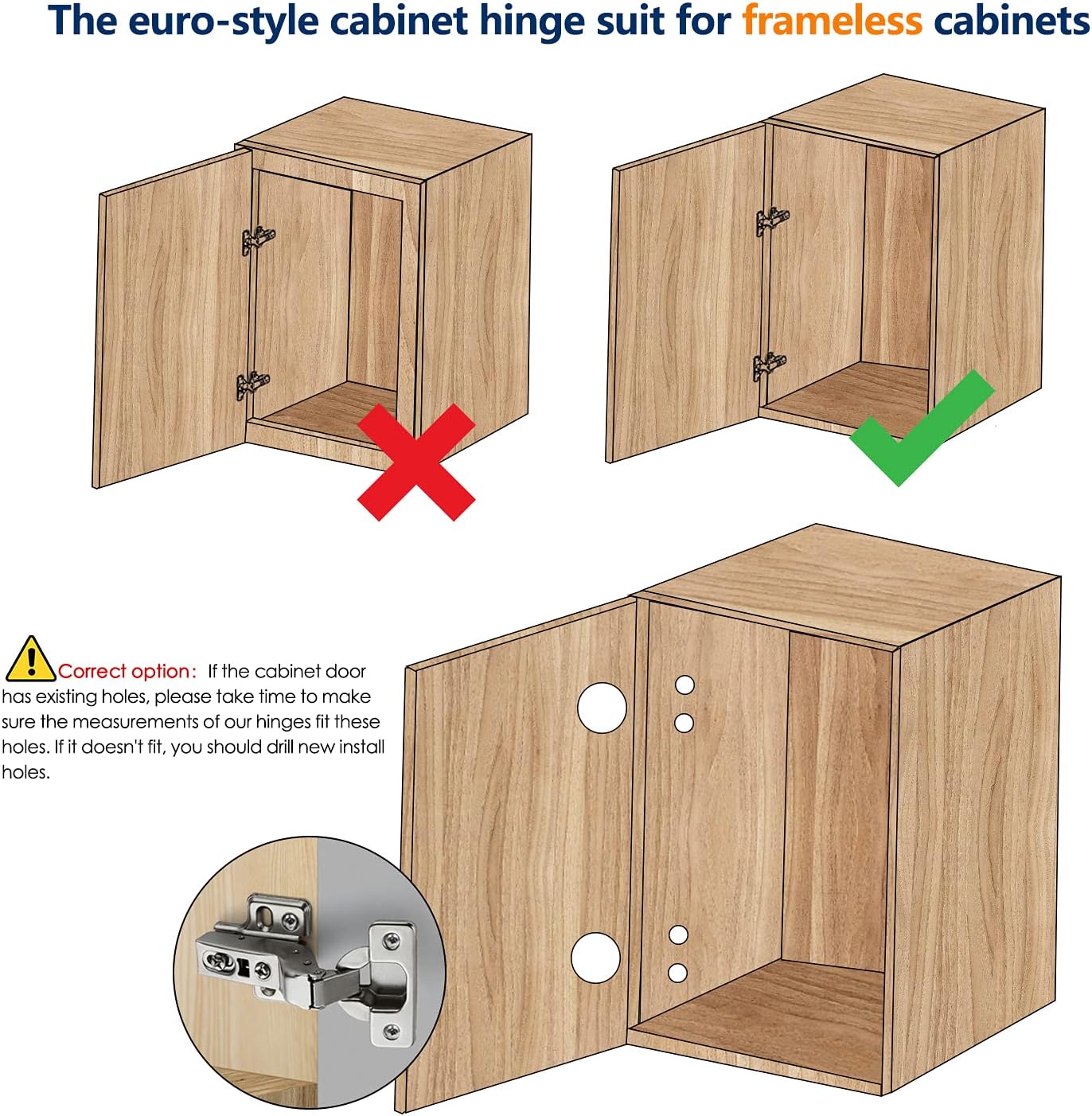 10 Pack 5 Pairs European Kitchen Cabinet Hinges Soft Close Full Overlay Cabinet Door Hinges Heavy-Duty Frameless Adjustable Concealed Cabinet Cup Hinge - Image 5