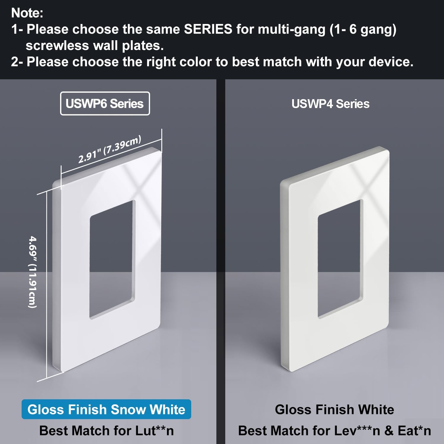 10 Pack of 1-Gang Screwless Wall Plate, USWP6 Gloss Snow White Series, Decorator Outlet Cover, 11.91cm x 7.39cm, Switch Plate Cover for Light Switch, Dimmer, GFCI, USB Receptacle - Image 2
