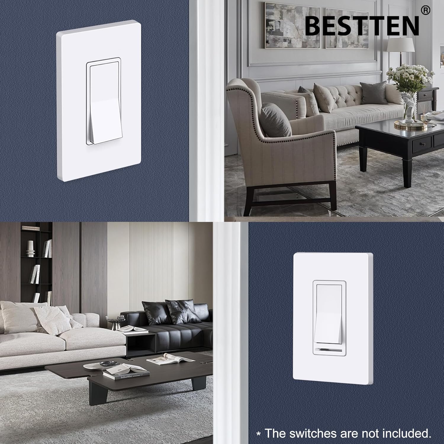 10 Pack of 1-Gang Screwless Wall Plate, USWP6 Gloss Snow White Series, Decorator Outlet Cover, 11.91cm x 7.39cm, Switch Plate Cover for Light Switch, Dimmer, GFCI, USB Receptacle - Image 3