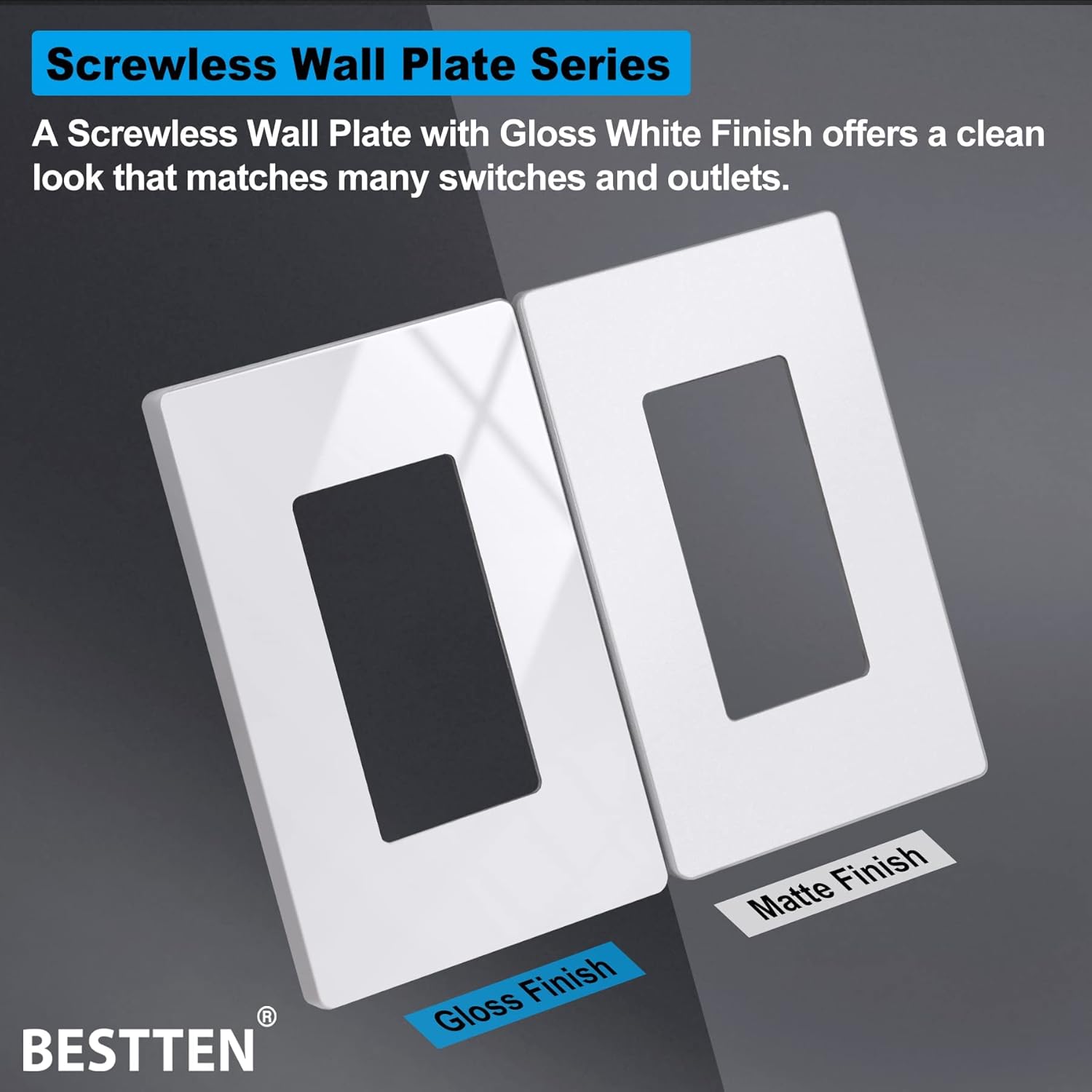 10 Pack of 1-Gang Screwless Wall Plate, USWP6 Gloss Snow White Series, Decorator Outlet Cover, 11.91cm x 7.39cm, Switch Plate Cover for Light Switch, Dimmer, GFCI, USB Receptacle - Image 4