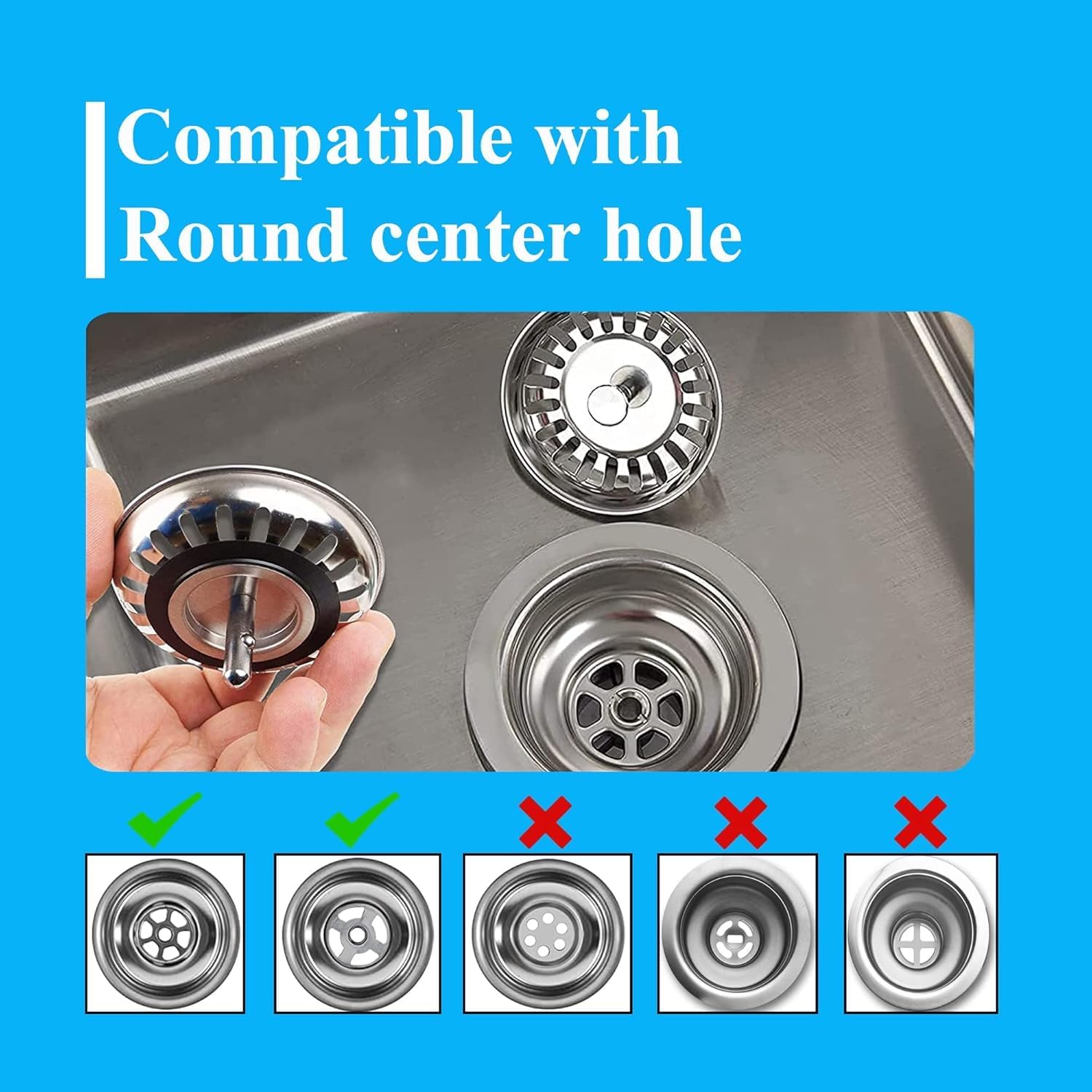[2 Pack]  Kitchen Sink Strainer - Sink Drain Stopper - Kitchen Sink Plug with Anti-Clogging Basket - Bouchon Evier Cuisine - Compatible with 79–83mm Inner Diameter - Image 3