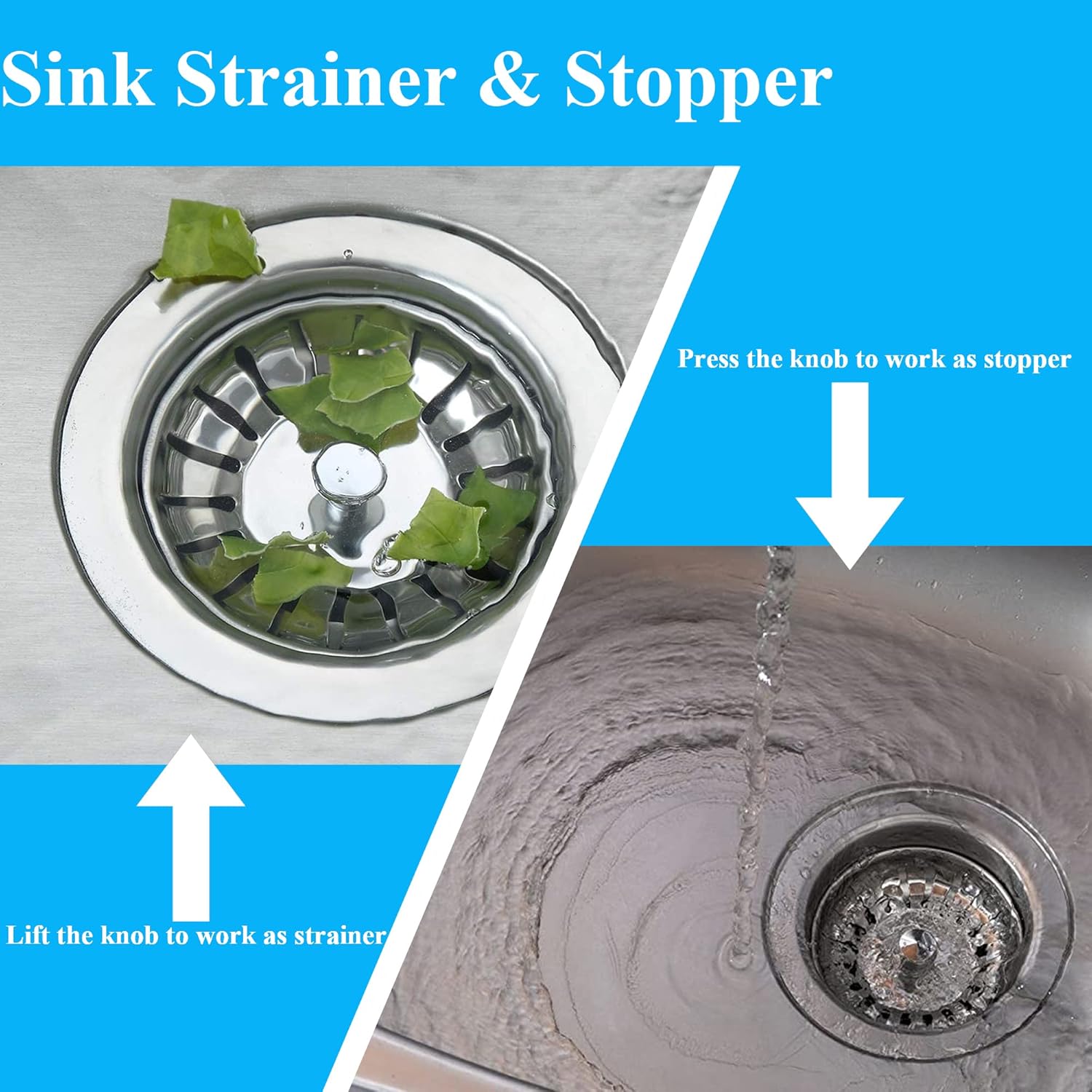 [2 Pack]  Kitchen Sink Strainer - Sink Drain Stopper - Kitchen Sink Plug with Anti-Clogging Basket - Bouchon Evier Cuisine - Compatible with 79–83mm Inner Diameter - Image 5