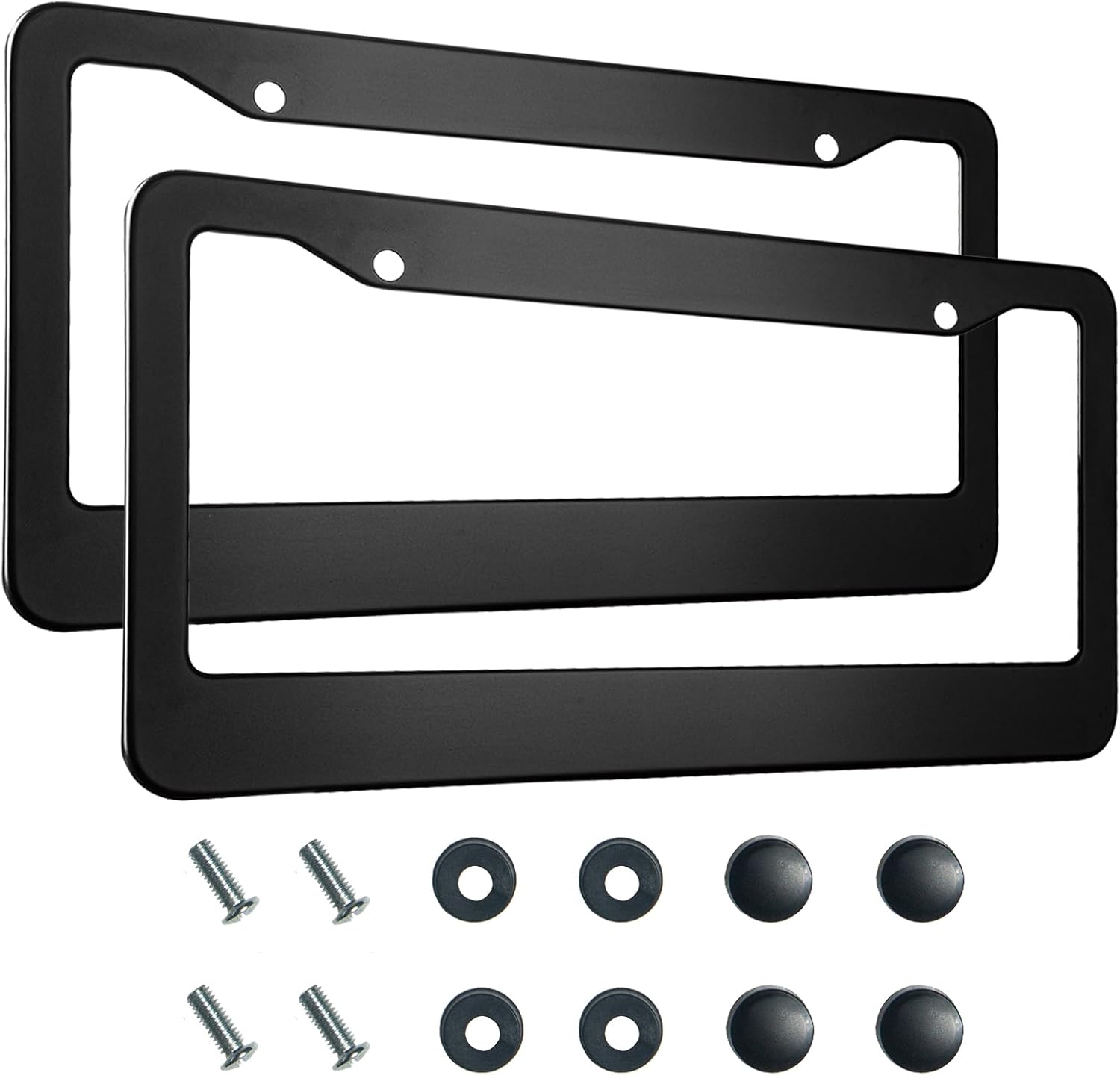2PCS Matte Black License Plate Frames, 2 Holes Solid Aluminum License Plate Holder, Universal Car License Plate Frame for Man, Licence Plate Frame Black and Screws, by - Image 1