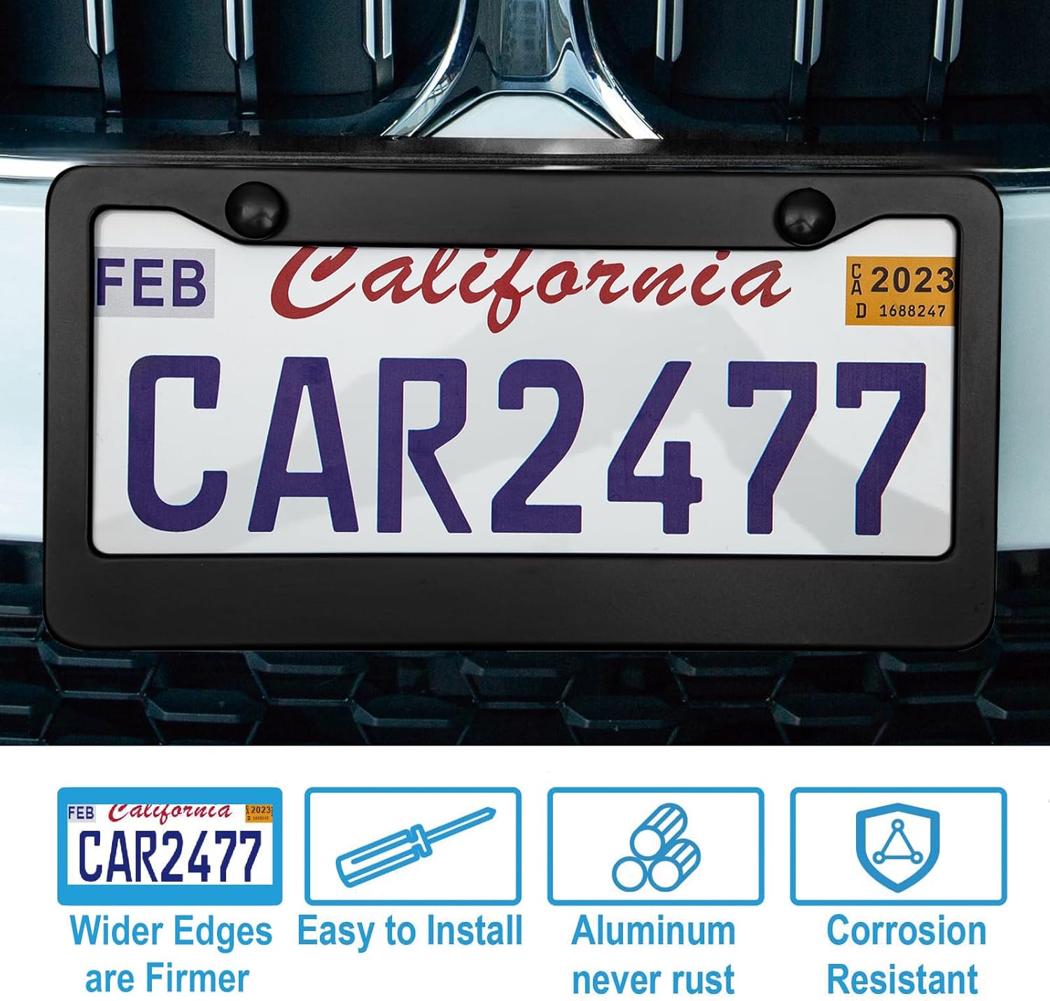 2PCS Matte Black License Plate Frames, 2 Holes Solid Aluminum License Plate Holder, Universal Car License Plate Frame for Man, Licence Plate Frame Black and Screws, by - Image 3