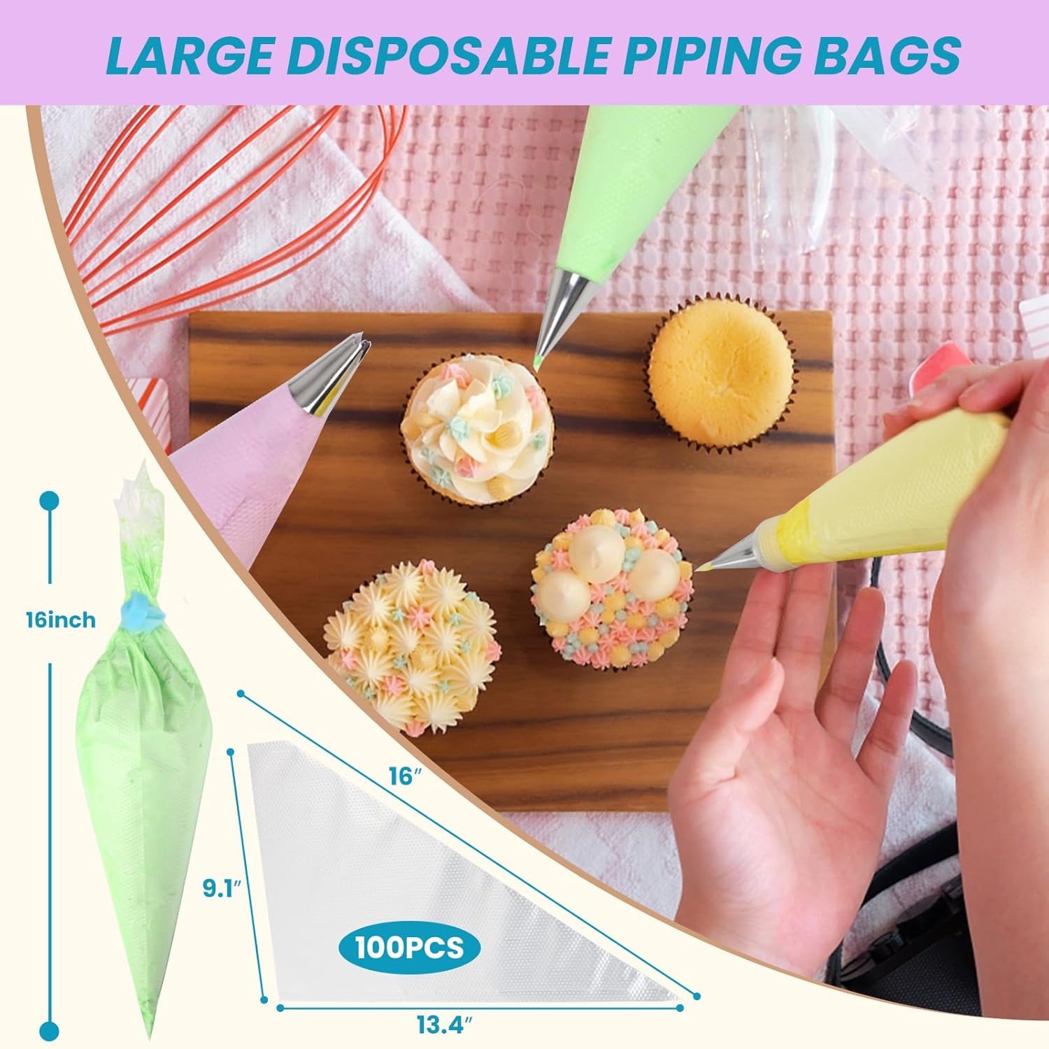Piping Bags 16 Inch - Disposable Piping Bags 100pcs, Large Pastry Bags, Thickened Frosting Bags, Cake Decorating Bags, Large Piping Bags, Icing Bags for Cake Decorating - Image 4