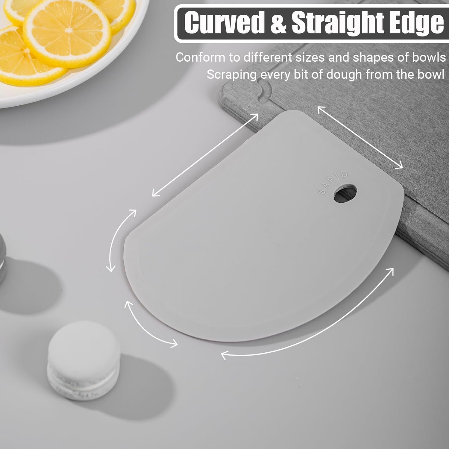 Silicone Bowl Scraper Flexible Curved Edge, Food Grade Bench Dough Scraper for Baking Sourdough Bread, Cake, Fondant Icing, Heat- Resistance Kitchen Dish Pan Scrapers (5.98
