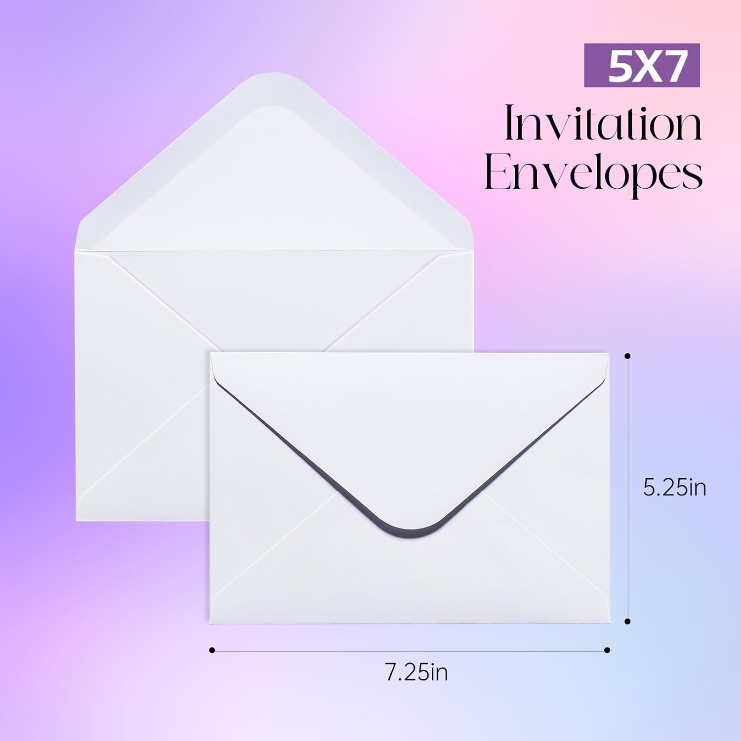50PACK 5x7 Envelopes for Invitations, White A7 Envelopes for Wedding, Graduation, RSVP Cards, Gummed V Flag 5 1/4 x 7 1/4 inch - Image 2