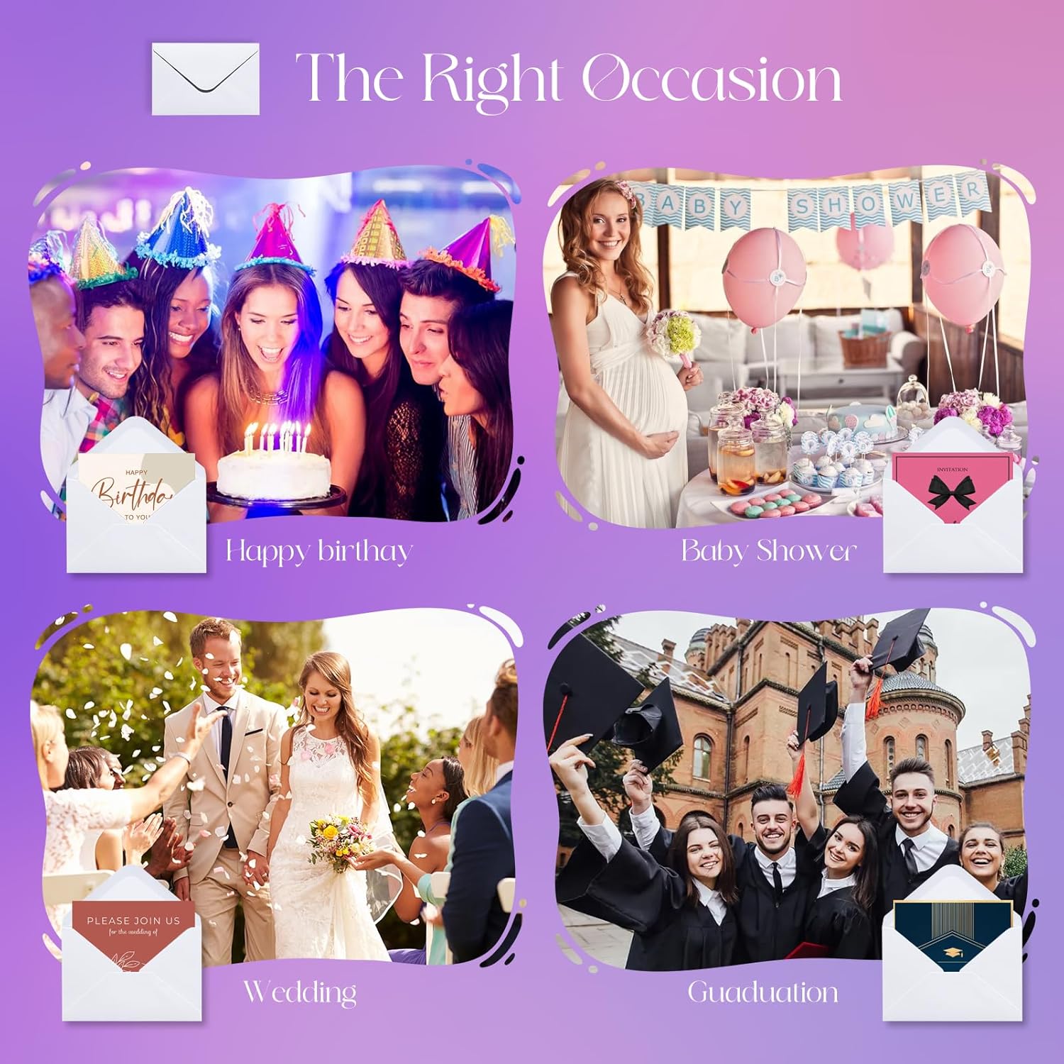 50PACK 5x7 Envelopes for Invitations, White A7 Envelopes for Wedding, Graduation, RSVP Cards, Gummed V Flag 5 1/4 x 7 1/4 inch - Image 4
