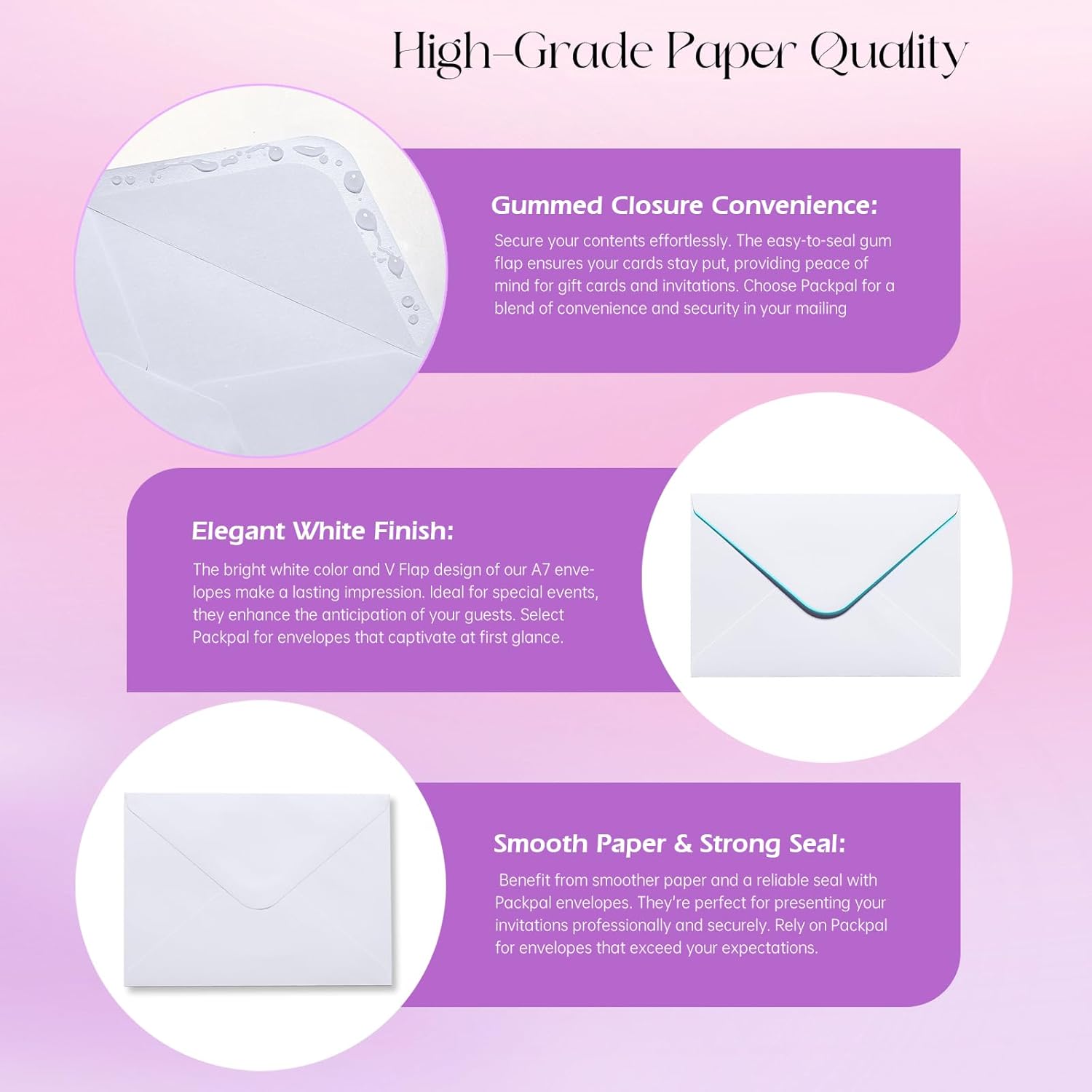 50PACK 5x7 Envelopes for Invitations, White A7 Envelopes for Wedding, Graduation, RSVP Cards, Gummed V Flag 5 1/4 x 7 1/4 inch - Image 5