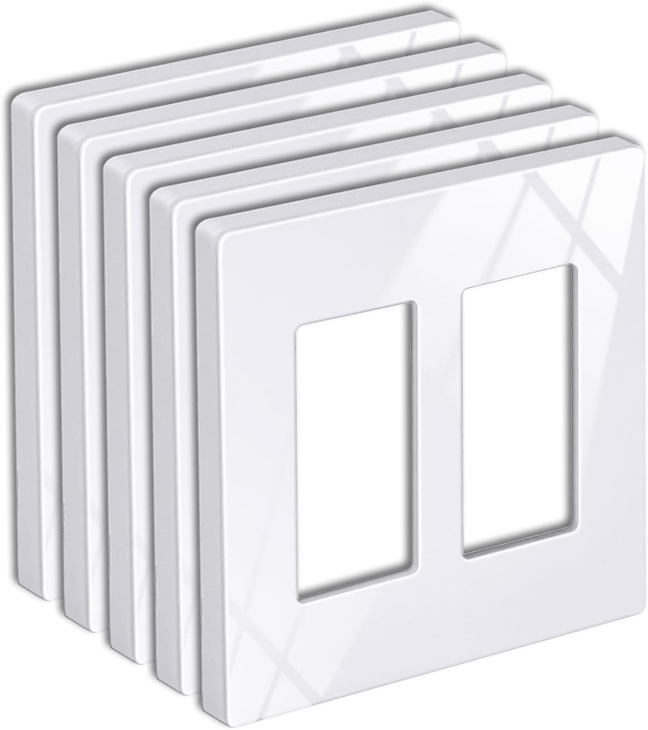 5 Pack 2-Gang Screwless Wall Plate, USWP6 Gloss Snow White Series, Decorator Outlet Cover, 11.91cm x 12.01cm, for Light Switch, Dimmer, GFCI, USB Receptacle - Image 1