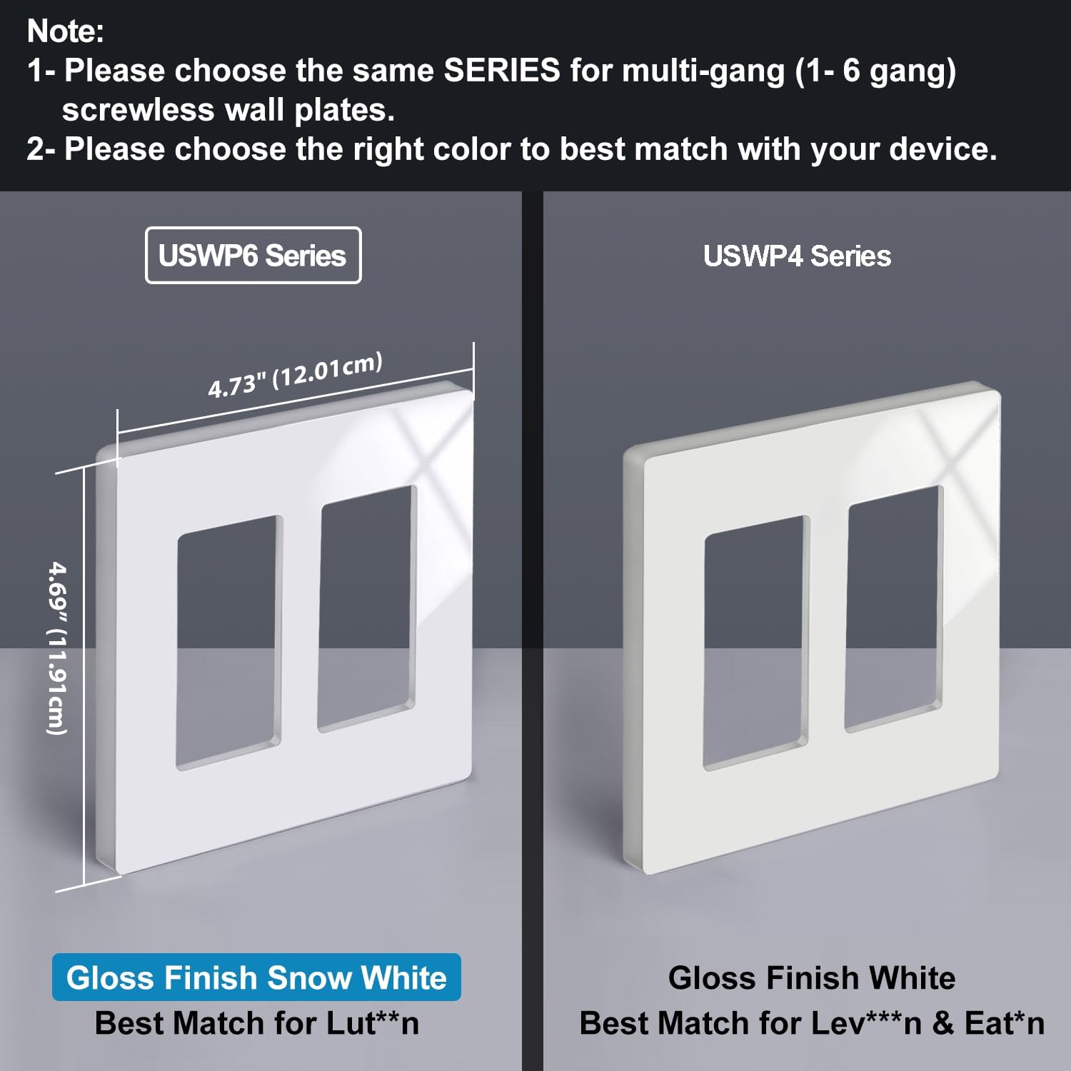 5 Pack 2-Gang Screwless Wall Plate, USWP6 Gloss Snow White Series, Decorator Outlet Cover, 11.91cm x 12.01cm, for Light Switch, Dimmer, GFCI, USB Receptacle - Image 6