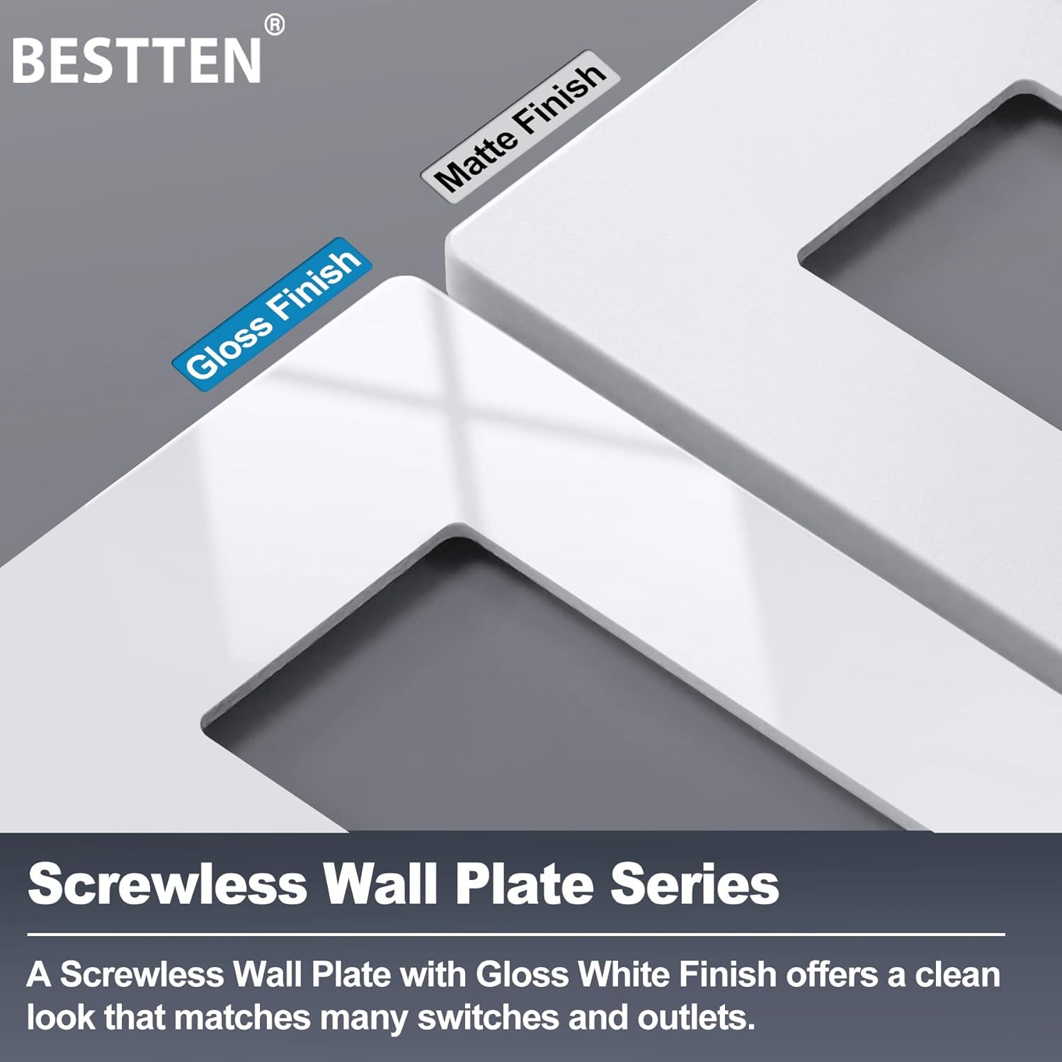 5 Pack 2-Gang Screwless Wall Plate, USWP6 Gloss Snow White Series, Decorator Outlet Cover, 11.91cm x 12.01cm, for Light Switch, Dimmer, GFCI, USB Receptacle - Image 7