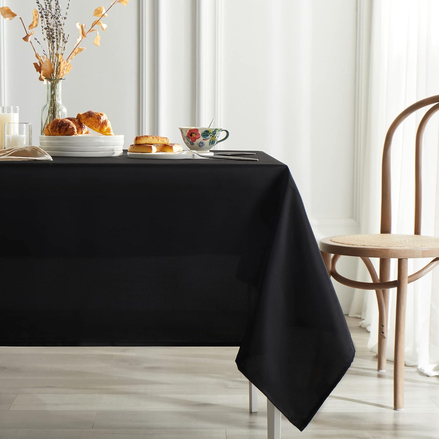 Table Cloth 60x102 Inch Black Tablecloth for 6 Foot Table Washable Polyester Rectangle Tablecloth for Buffet Table, Parties, Holiday Dinner, Wedding - Image 1